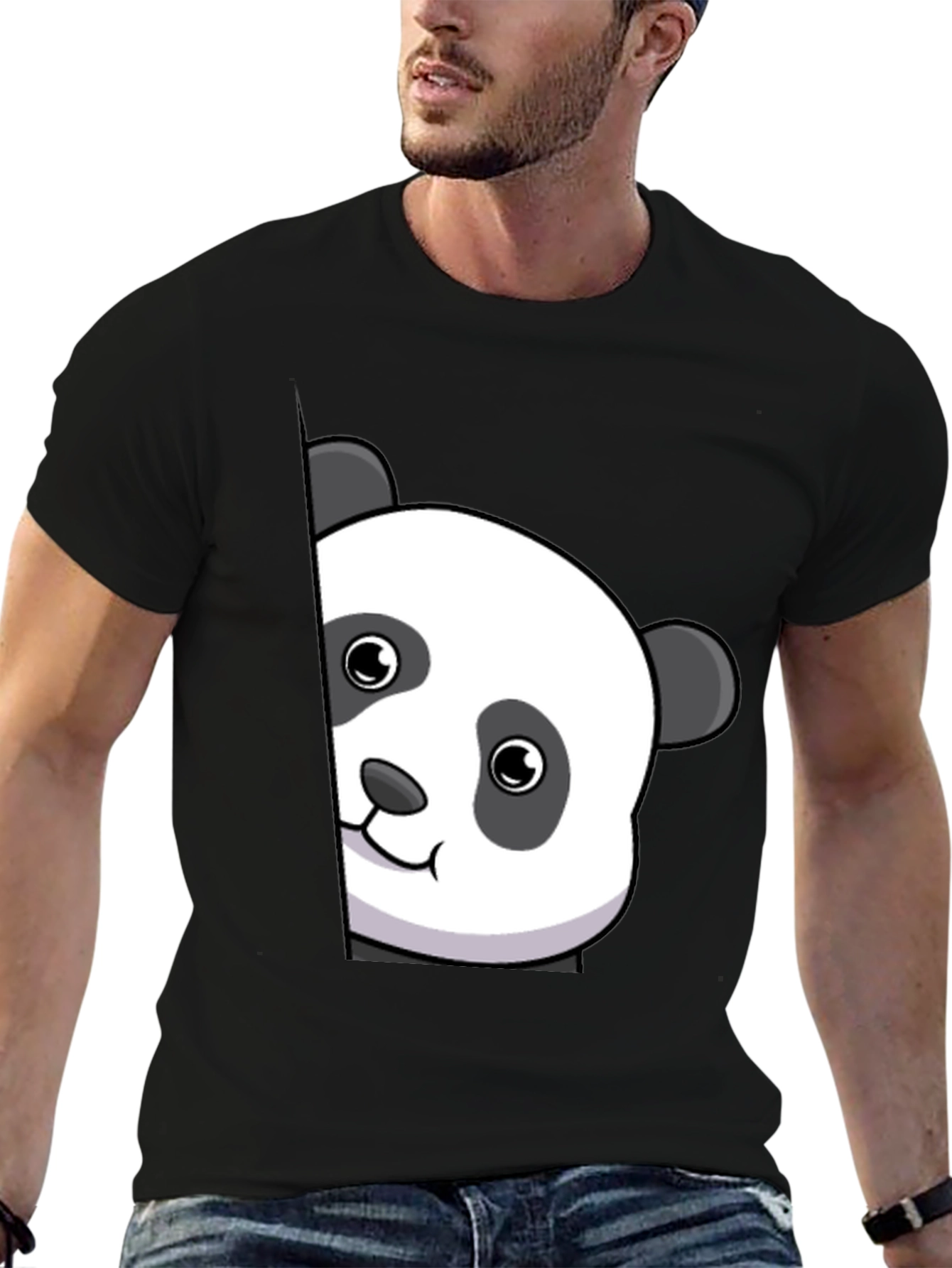Cute Panda Peek Black T-Shirt - Unique Animal Tee