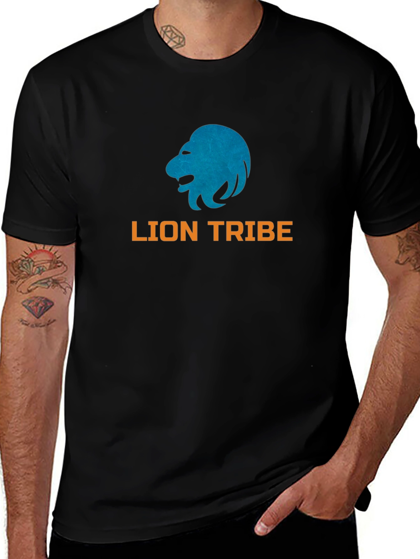 Lion Tribe Graphic Print Black T-Shirt