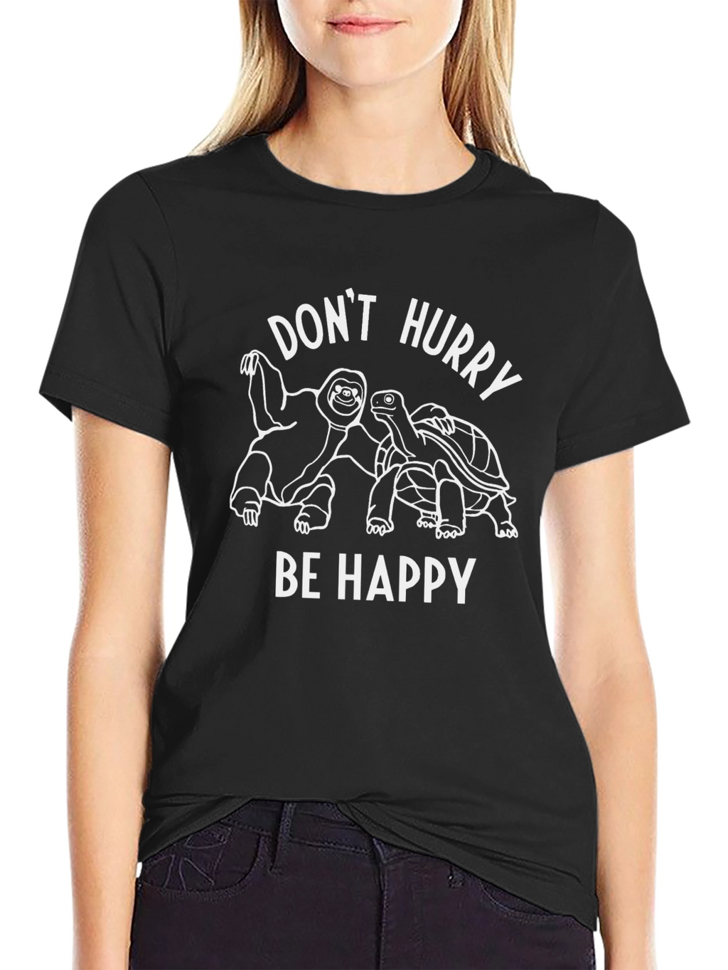 Dont Hurry Be Happy Black Graphic Tee