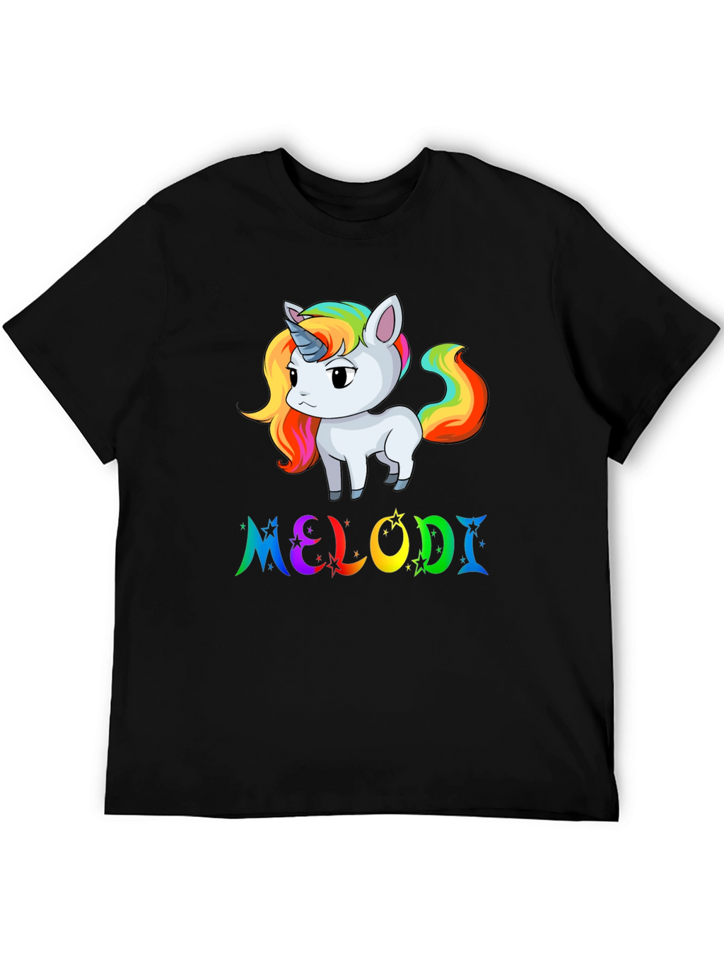 Unicorn Melodi Rainbow Black T-Shirt