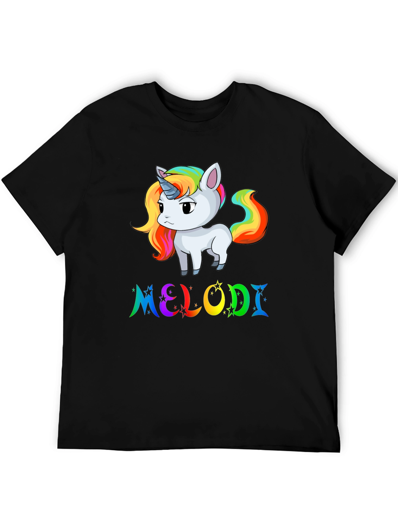 Unicorn Melodi Rainbow Black T-Shirt