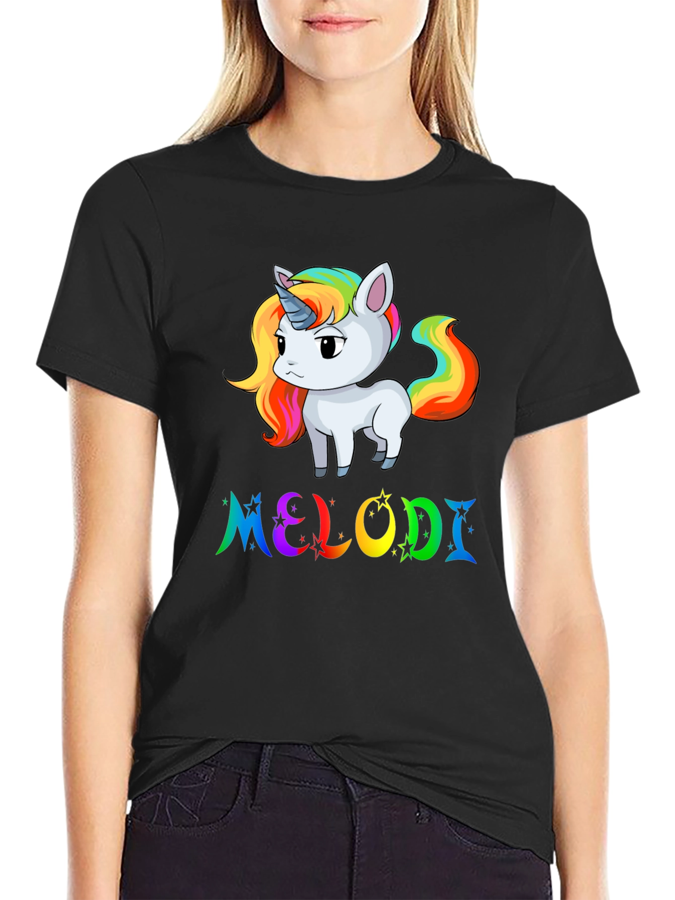 Unicorn Melodi Rainbow Black T-Shirt