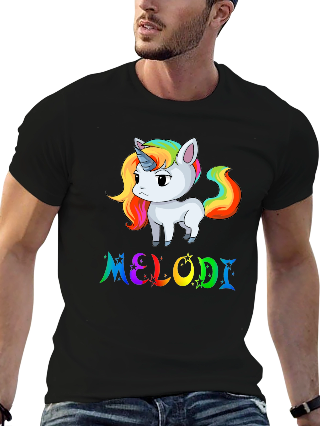 Unicorn Melodi Rainbow Black T-Shirt