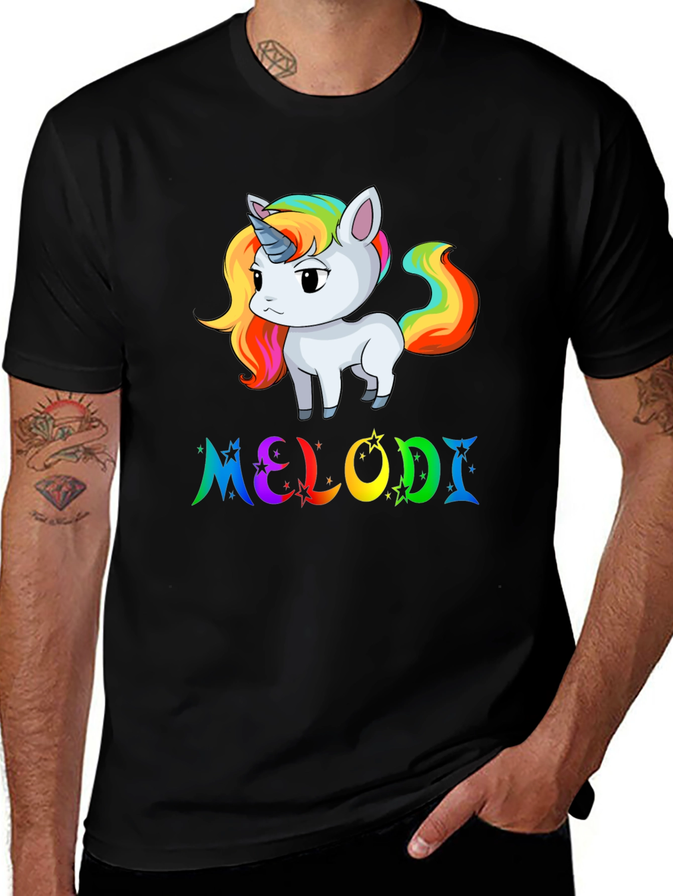 Unicorn Melodi Rainbow Black T-Shirt