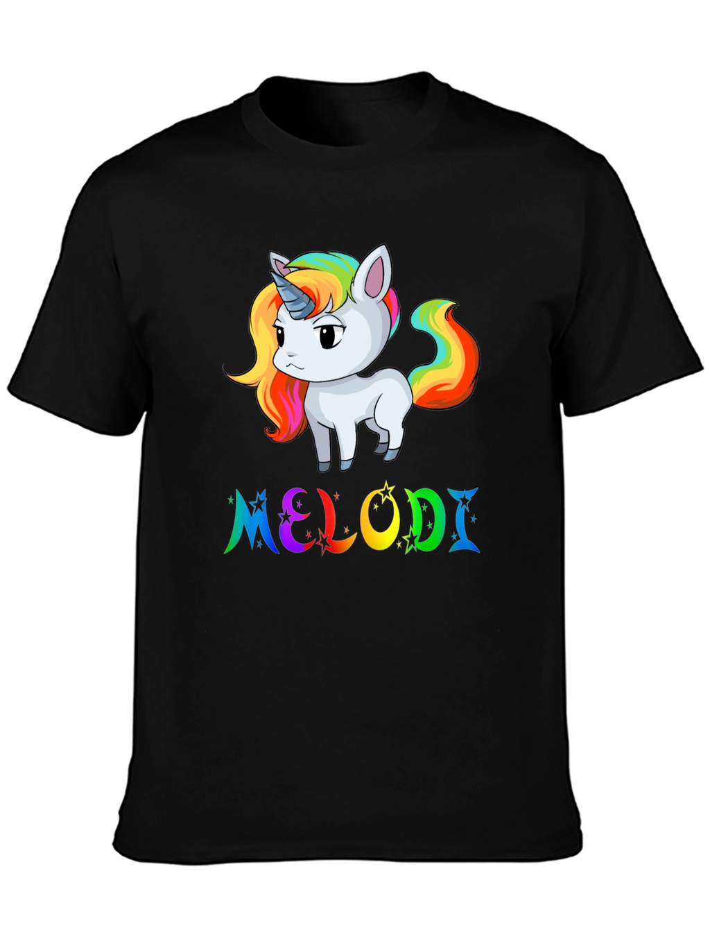Unicorn Melodi Rainbow Black T-Shirt