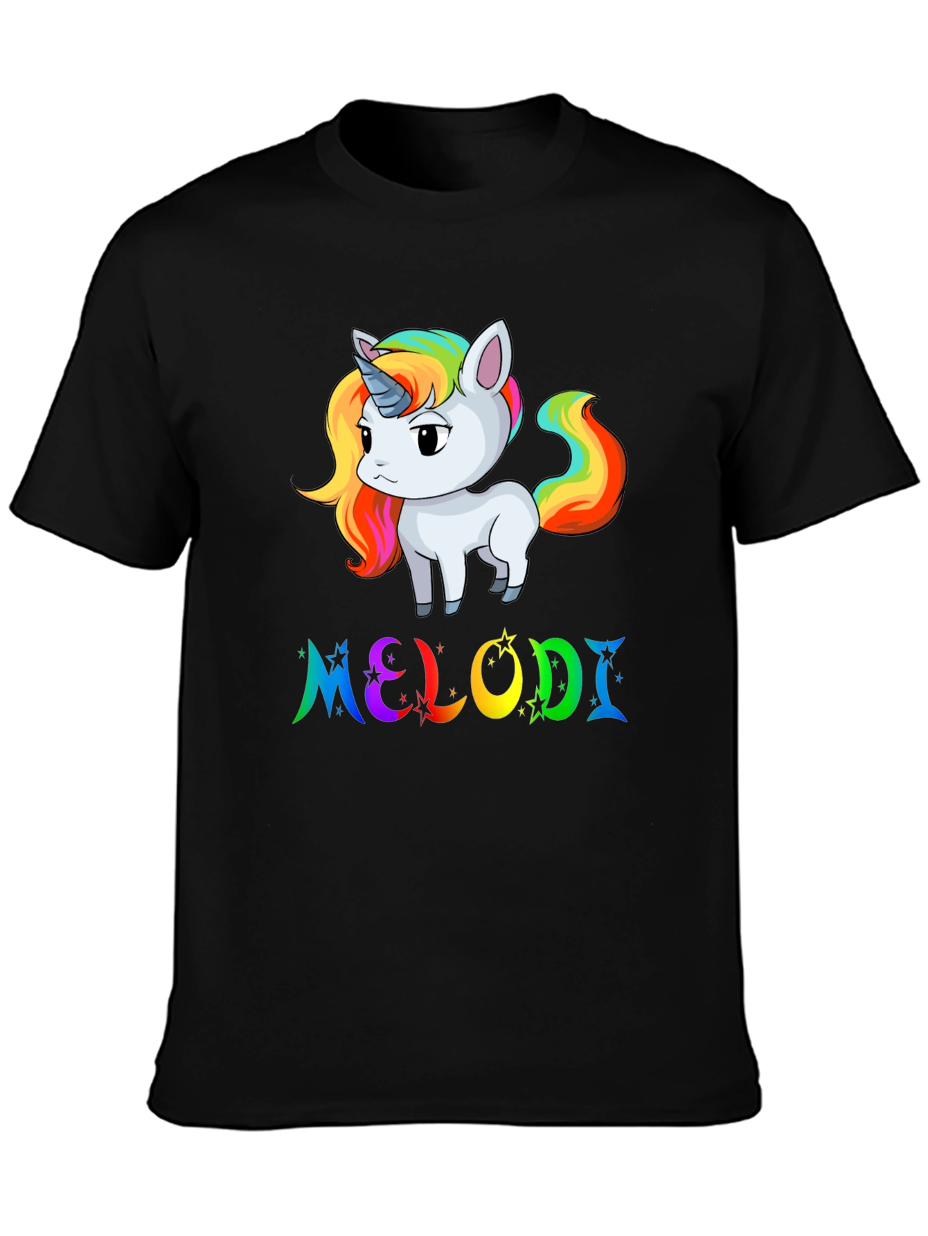 Unicorn Melodi Rainbow Black T-Shirt