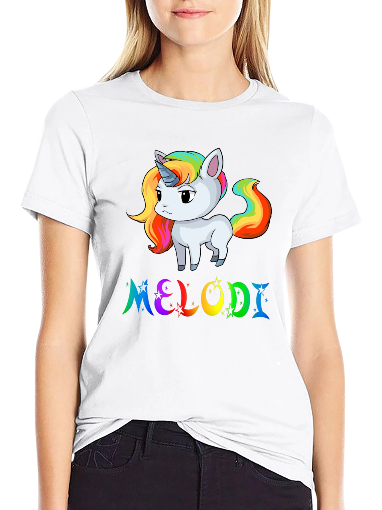 Unicorn Melodi Rainbow Black T-Shirt