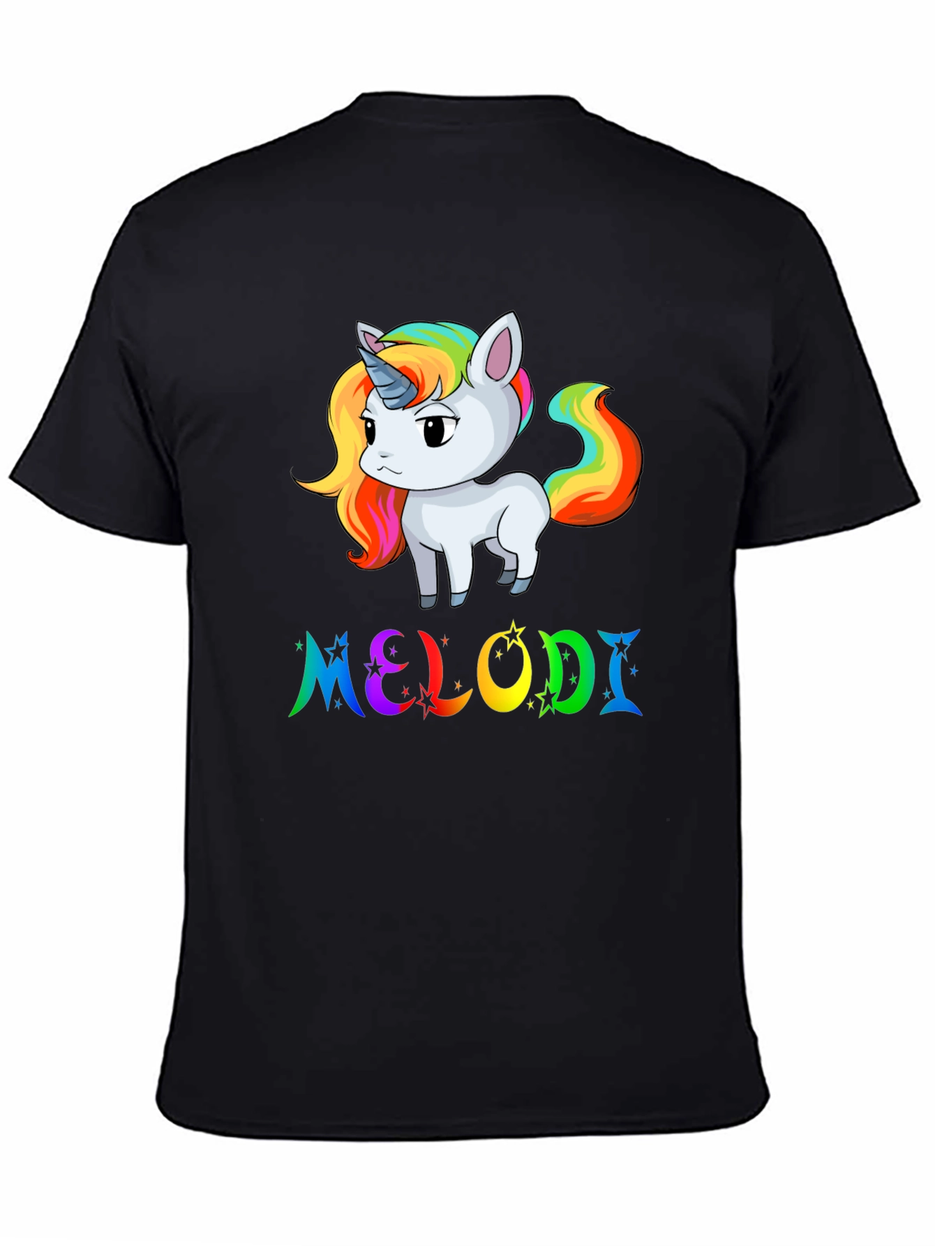 Unicorn Melodi Rainbow Black T-Shirt