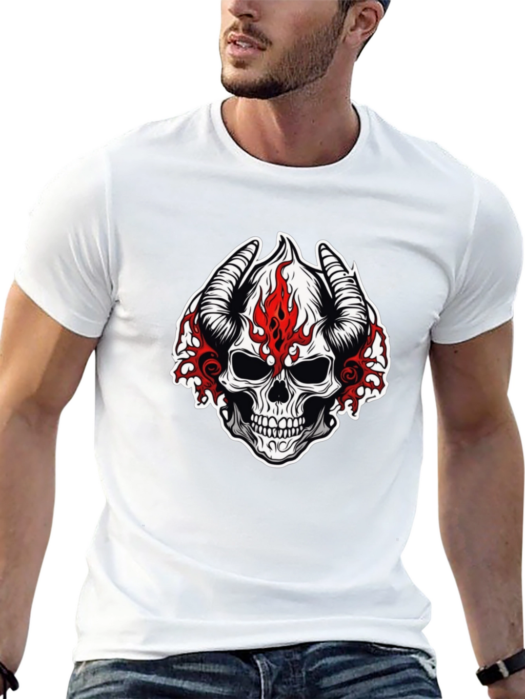 Skull with Horns Graphic T-Shirt