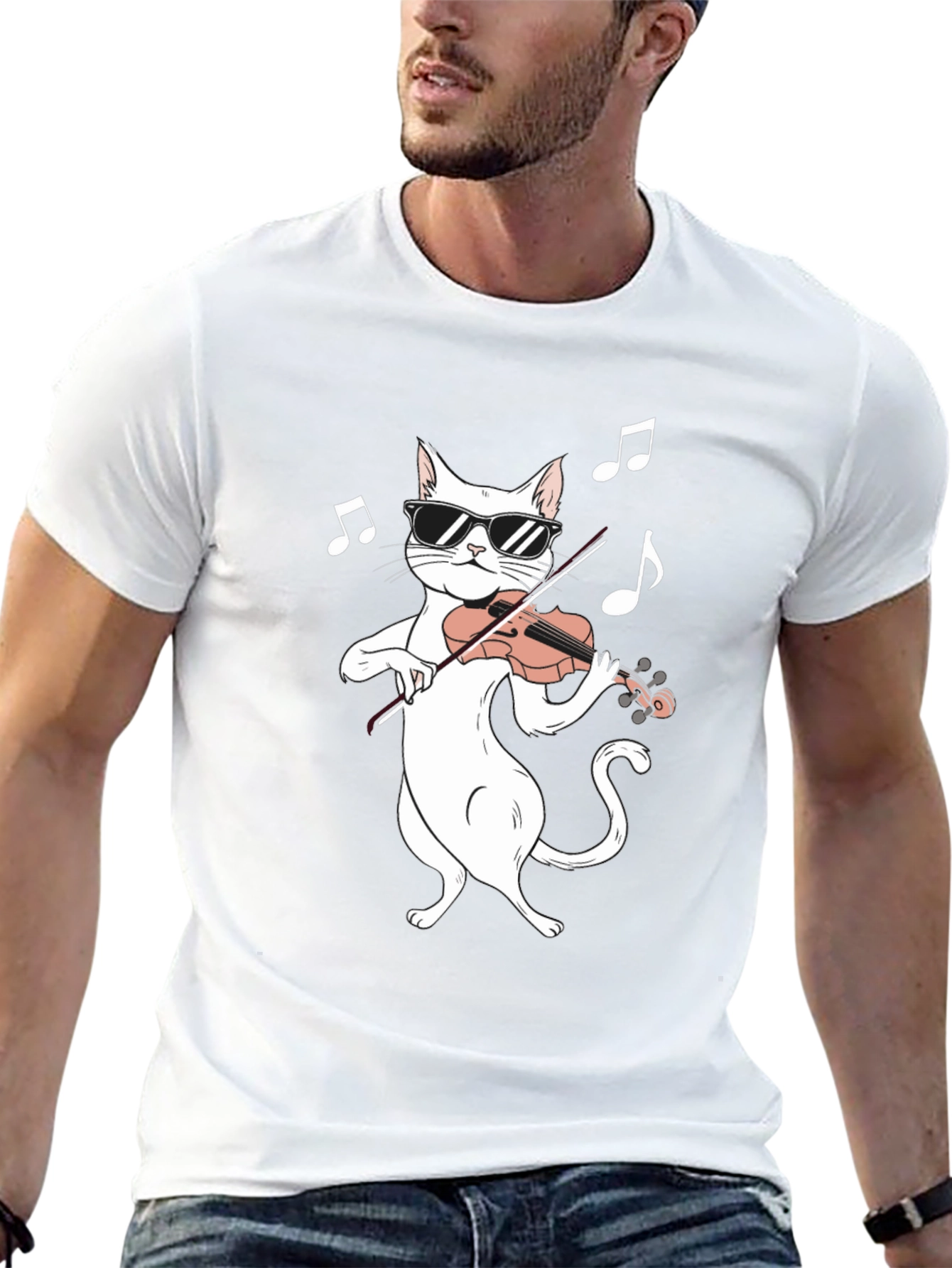 Cool Cat Violinist T-Shirt - Music Lover Tee