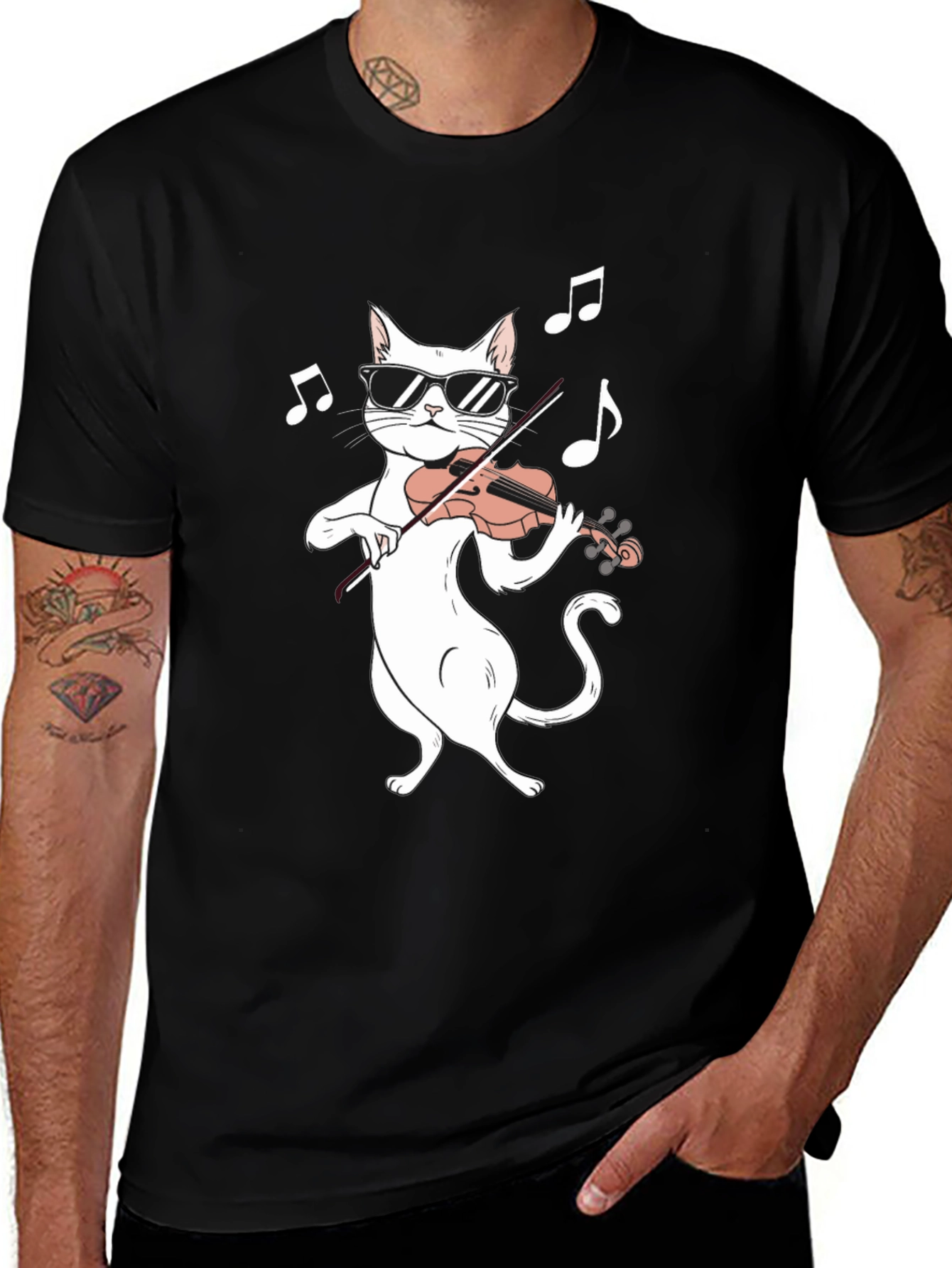 Cool Cat Violinist T-Shirt - Music Lover Tee