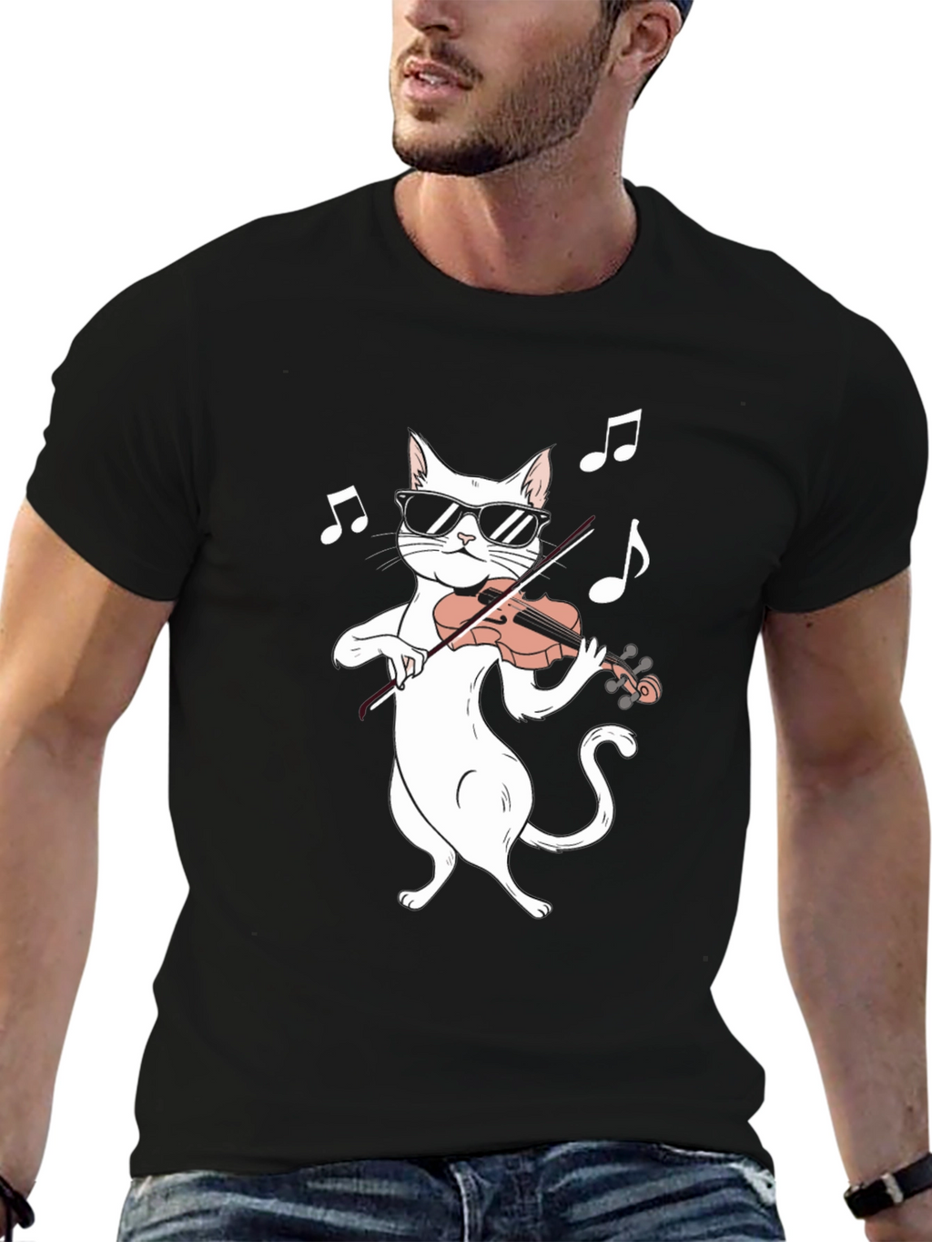 Cool Cat Violinist T-Shirt - Music Lover Tee