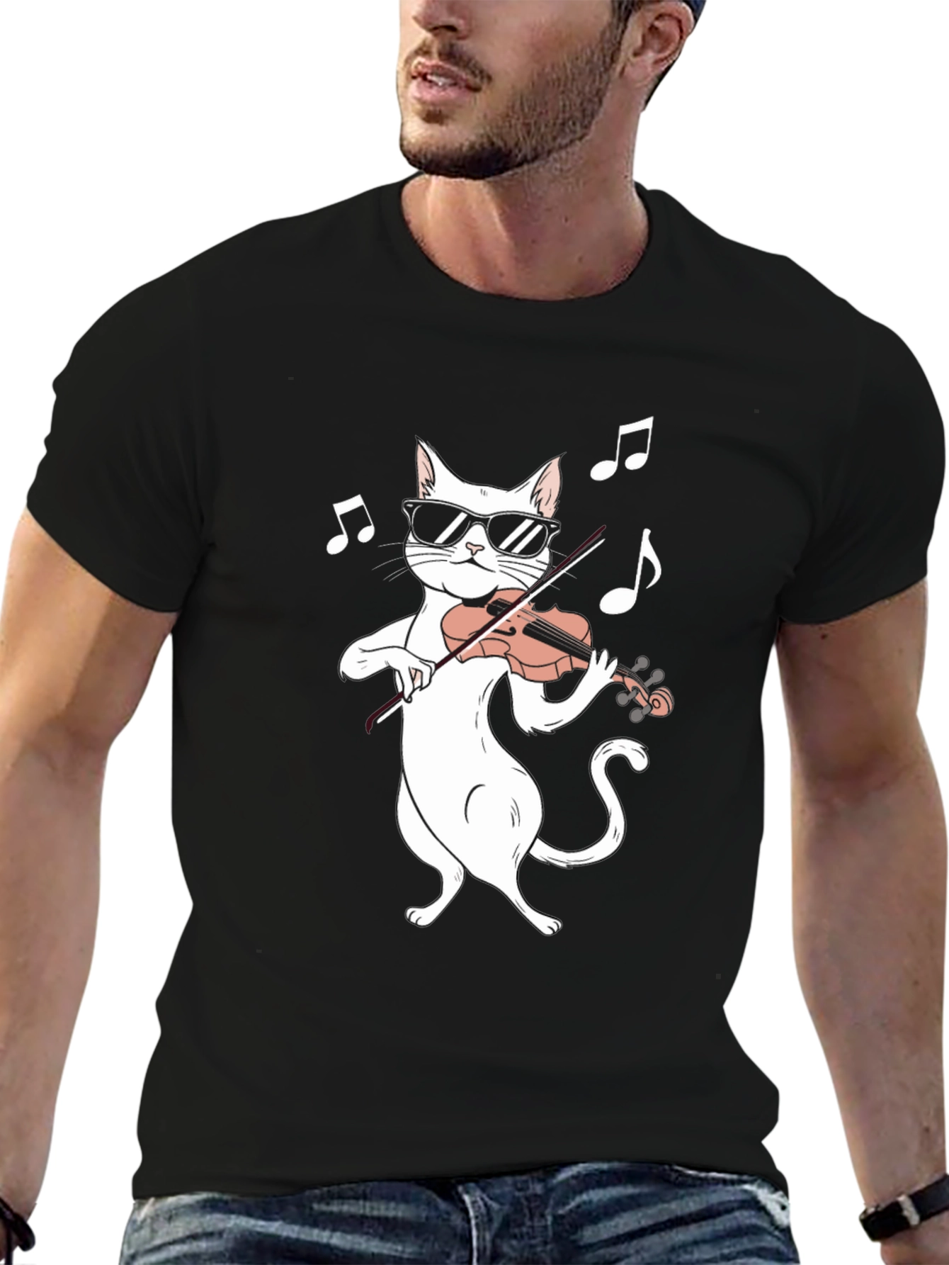 Cool Cat Violinist T-Shirt - Music Lover Tee