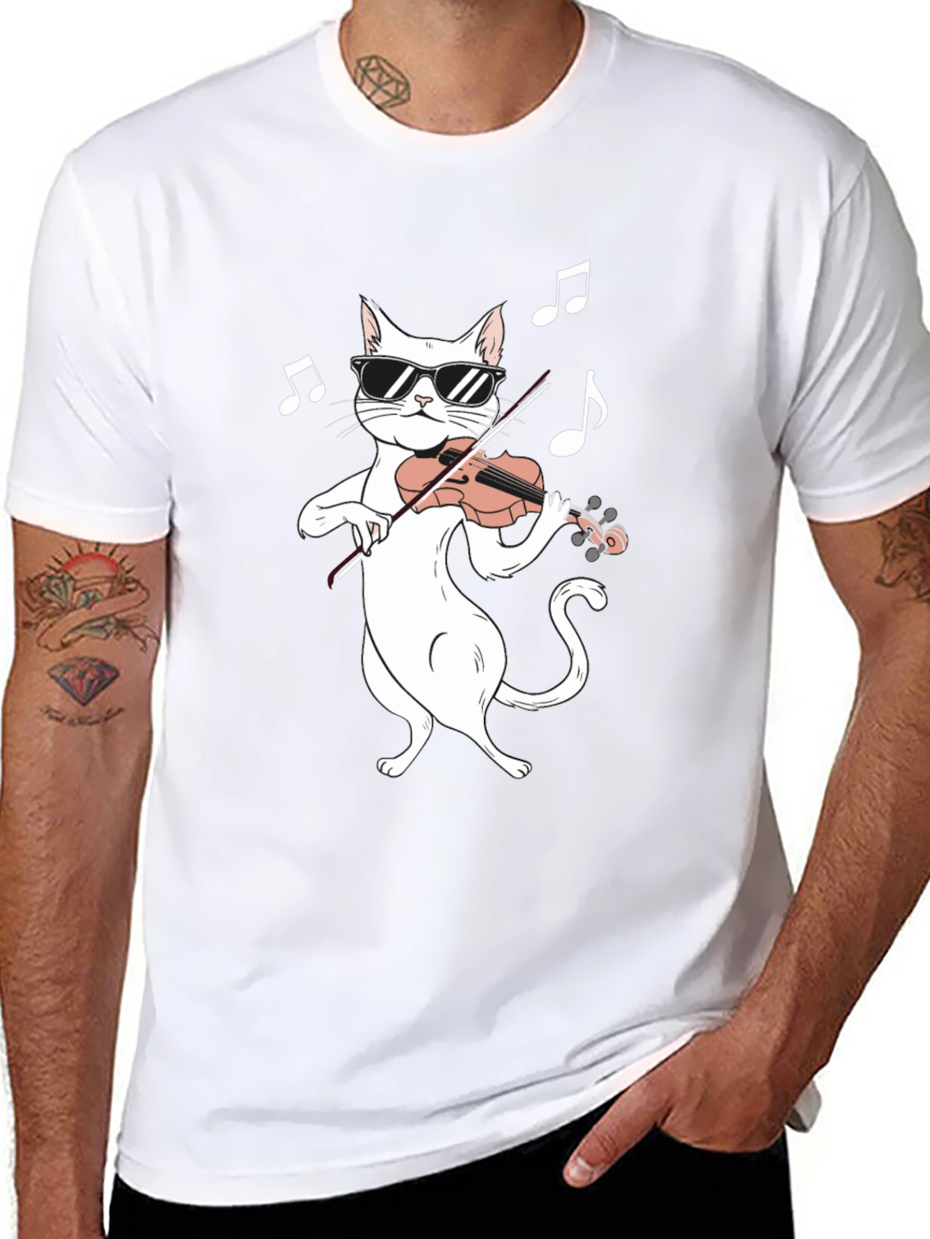 Cool Cat Violinist T-Shirt - Music Lover Tee