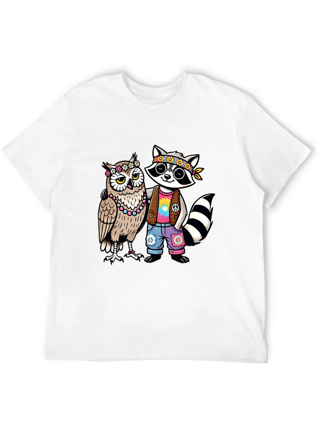 Hippie Owl & Raccoon Black T-Shirt