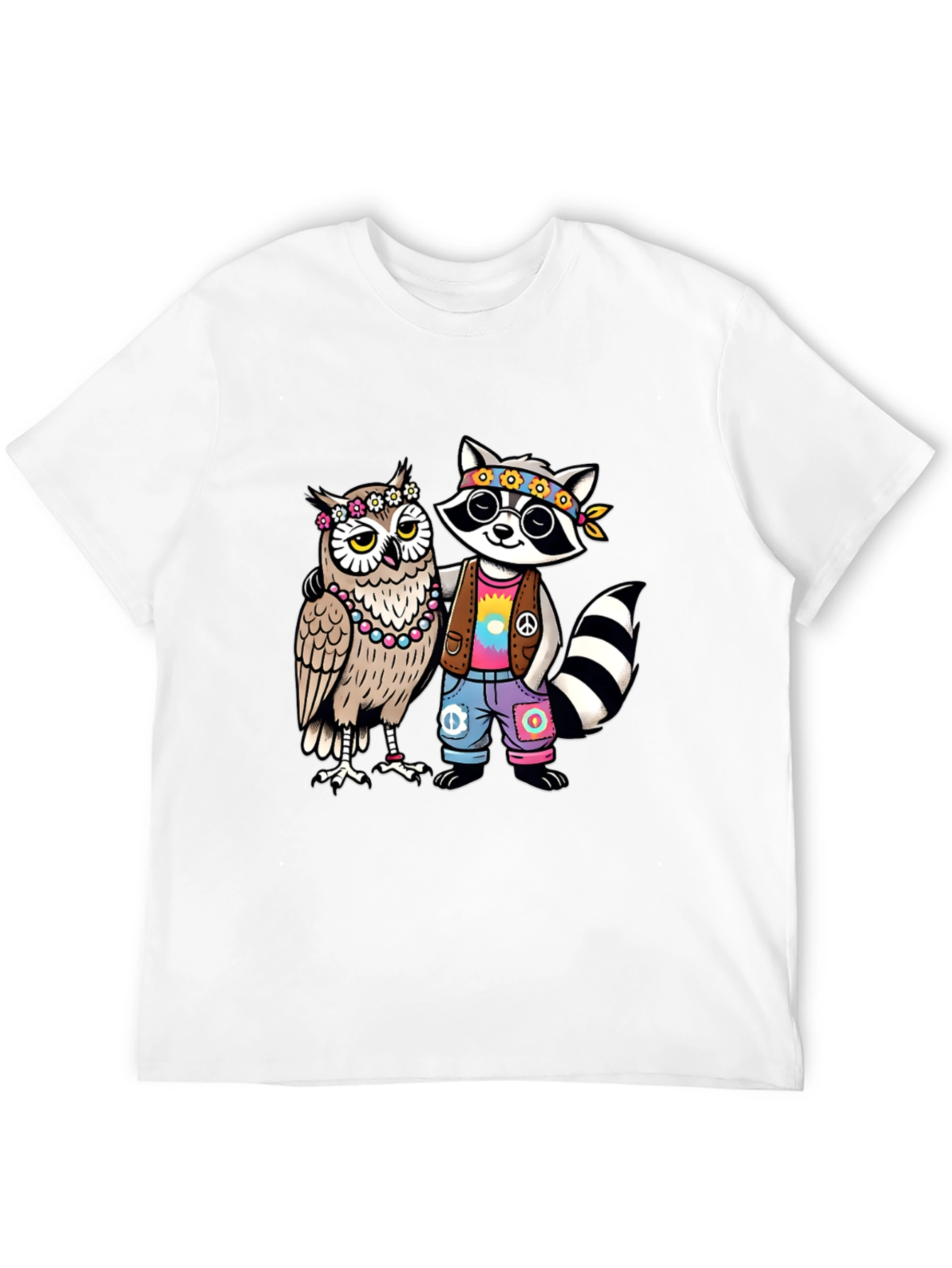 Hippie Owl & Raccoon Black T-Shirt