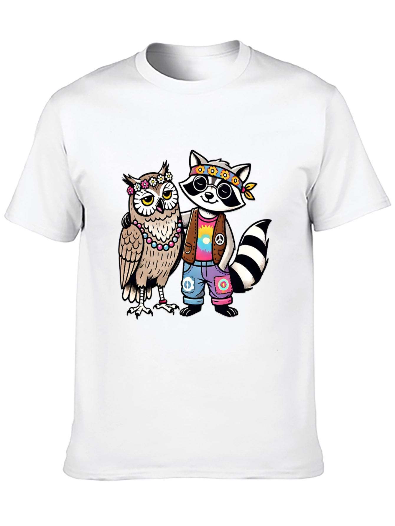 Hippie Owl & Raccoon Black T-Shirt
