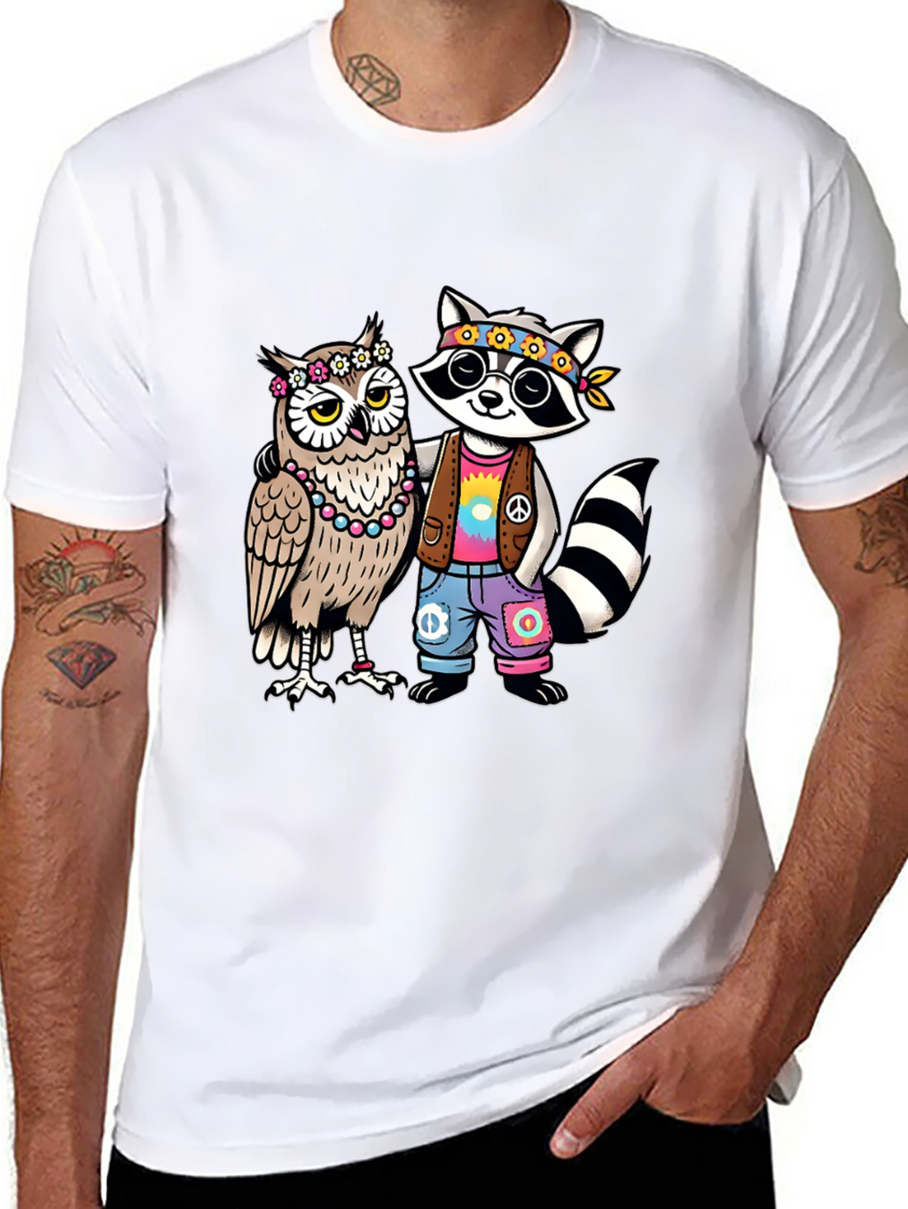 Hippie Owl & Raccoon Black T-Shirt