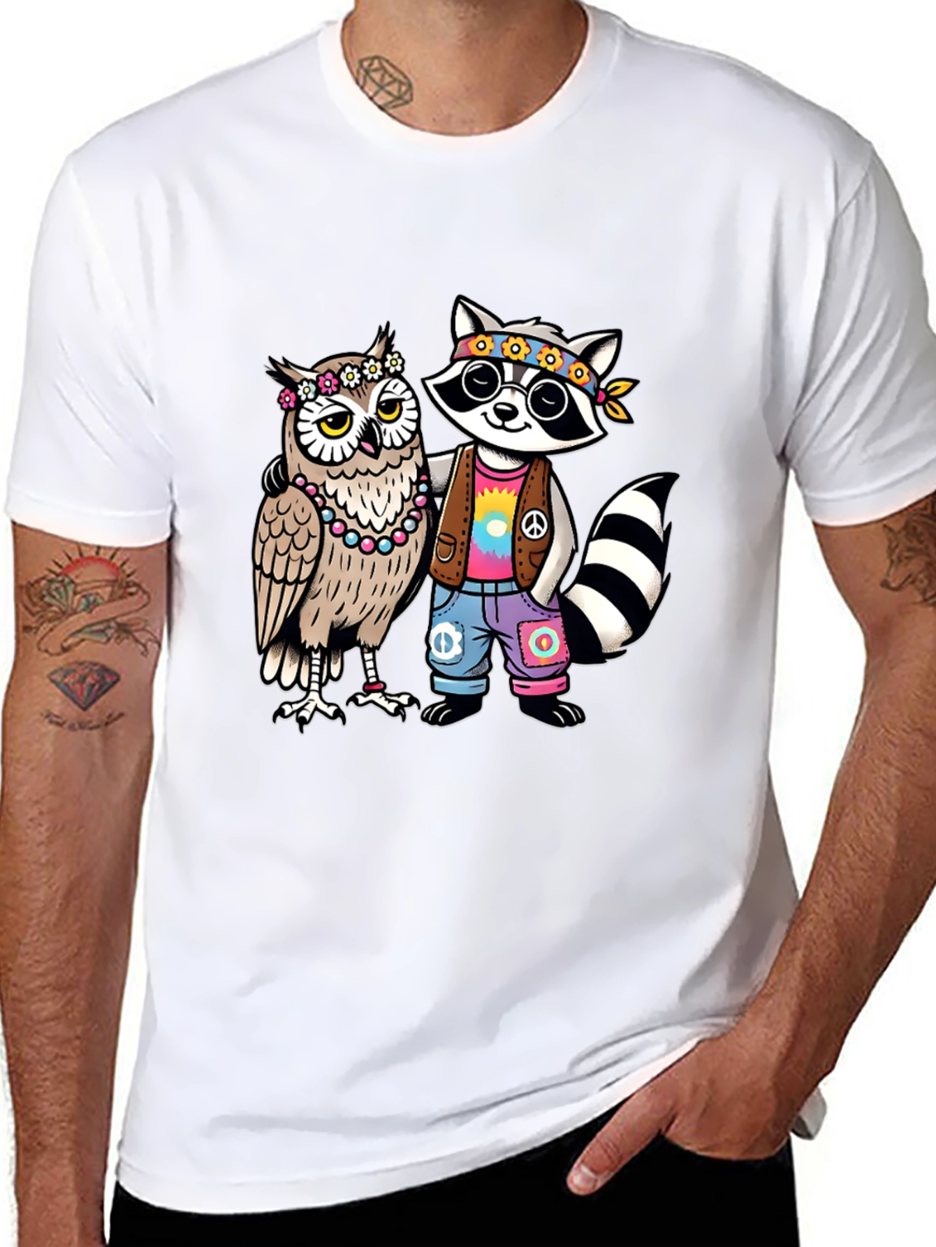 Hippie Owl & Raccoon Black T-Shirt