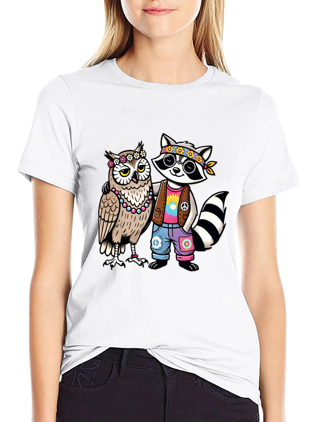 Hippie Owl & Raccoon Black T-Shirt