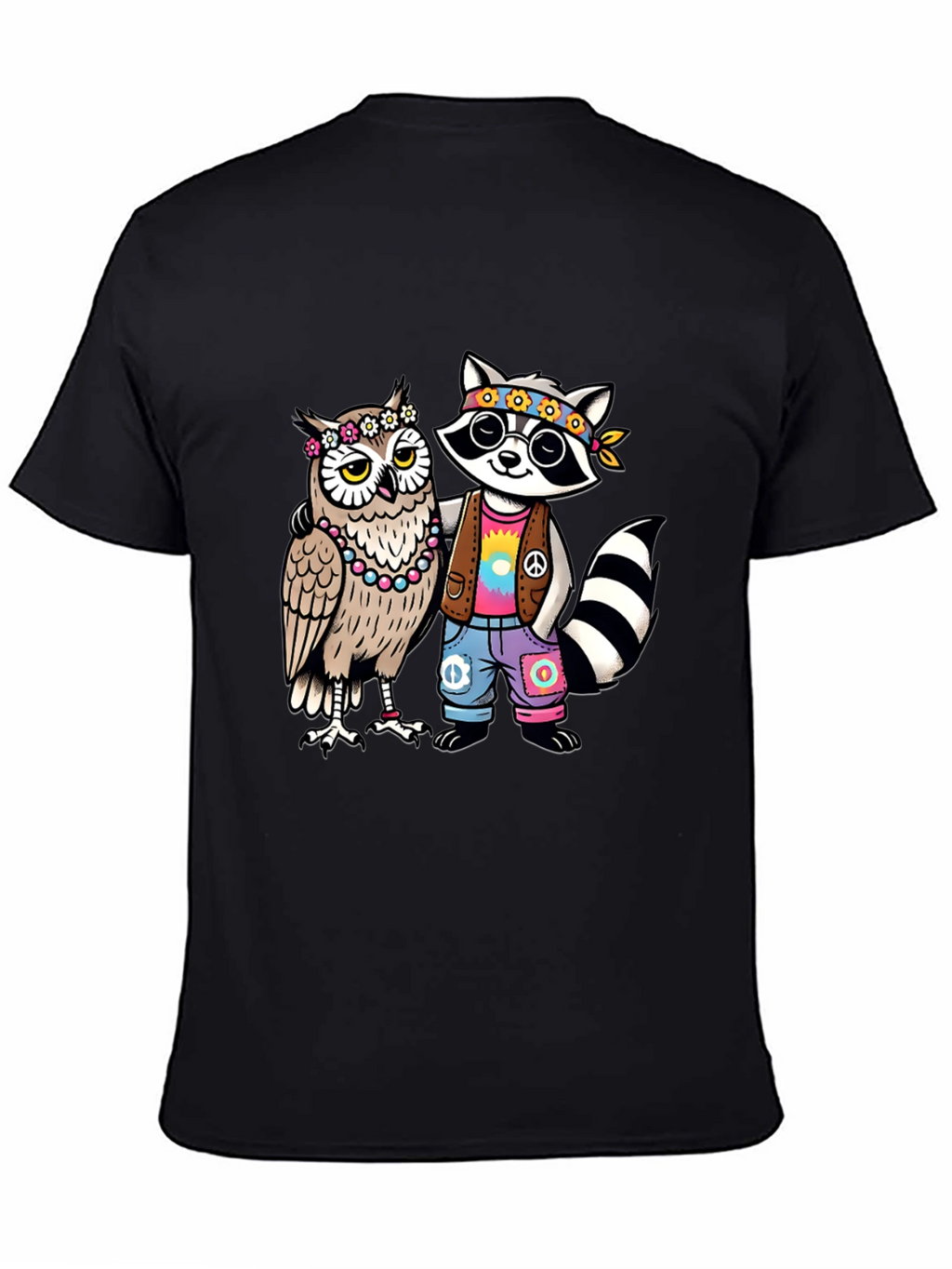 Hippie Owl & Raccoon Black T-Shirt