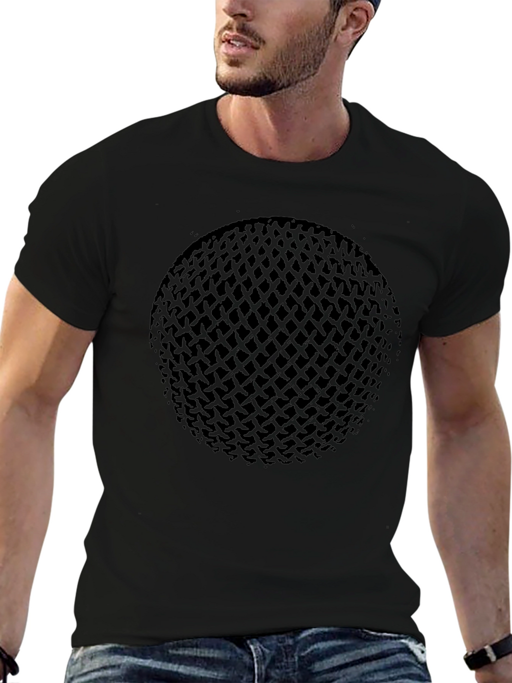 Mens Black Graphic Tee - Abstract Sphere Design