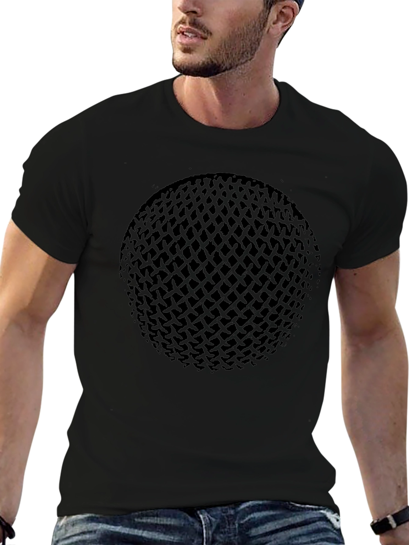 Mens Black Graphic Tee - Abstract Sphere Design