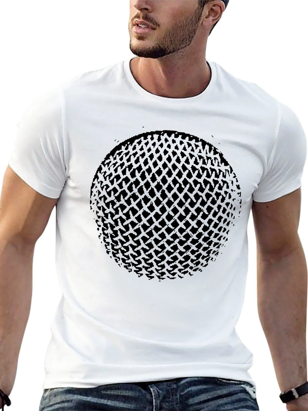 Mens Black Graphic Tee - Abstract Sphere Design