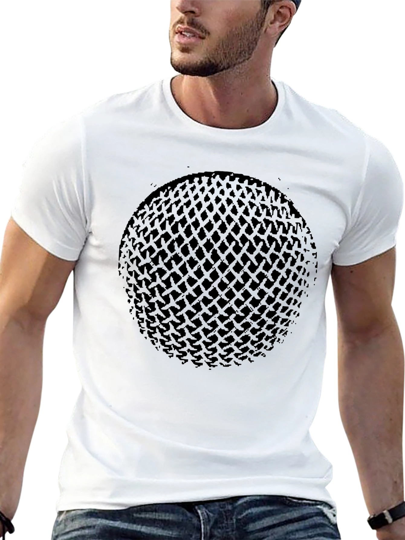 Mens Black Graphic Tee - Abstract Sphere Design