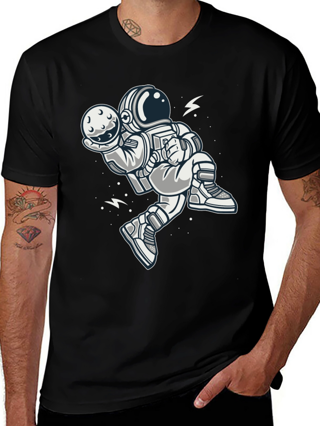 Astronaut Moon Graphic Tee - Black