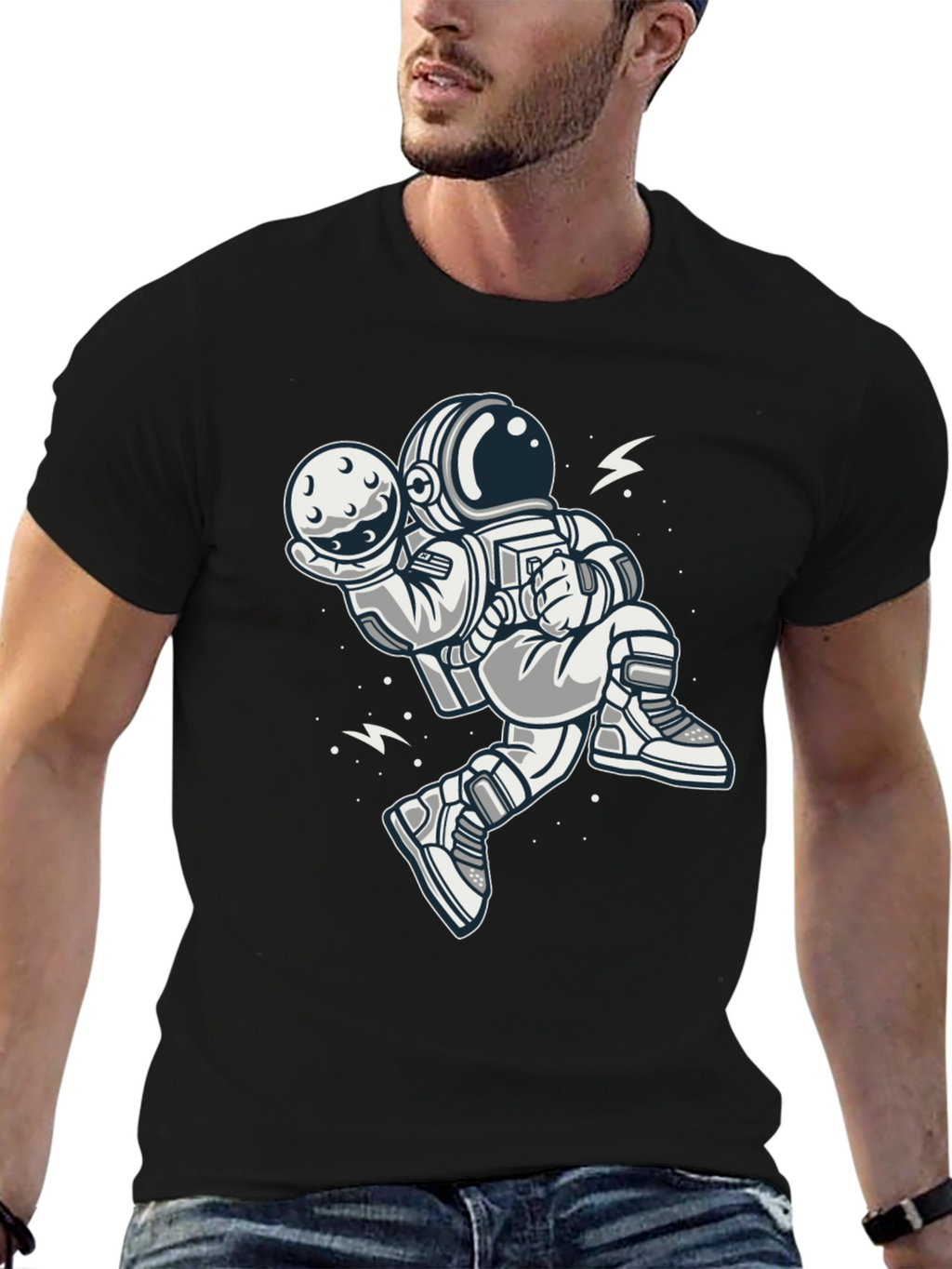 Astronaut Moon Graphic Tee - Black