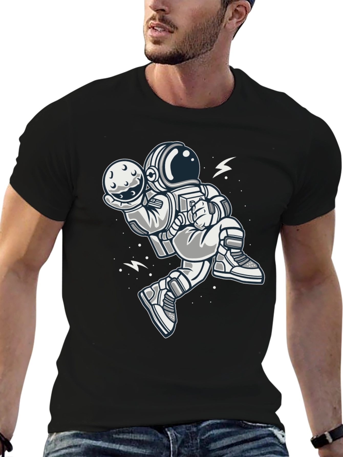 Astronaut Moon Graphic Tee - Black