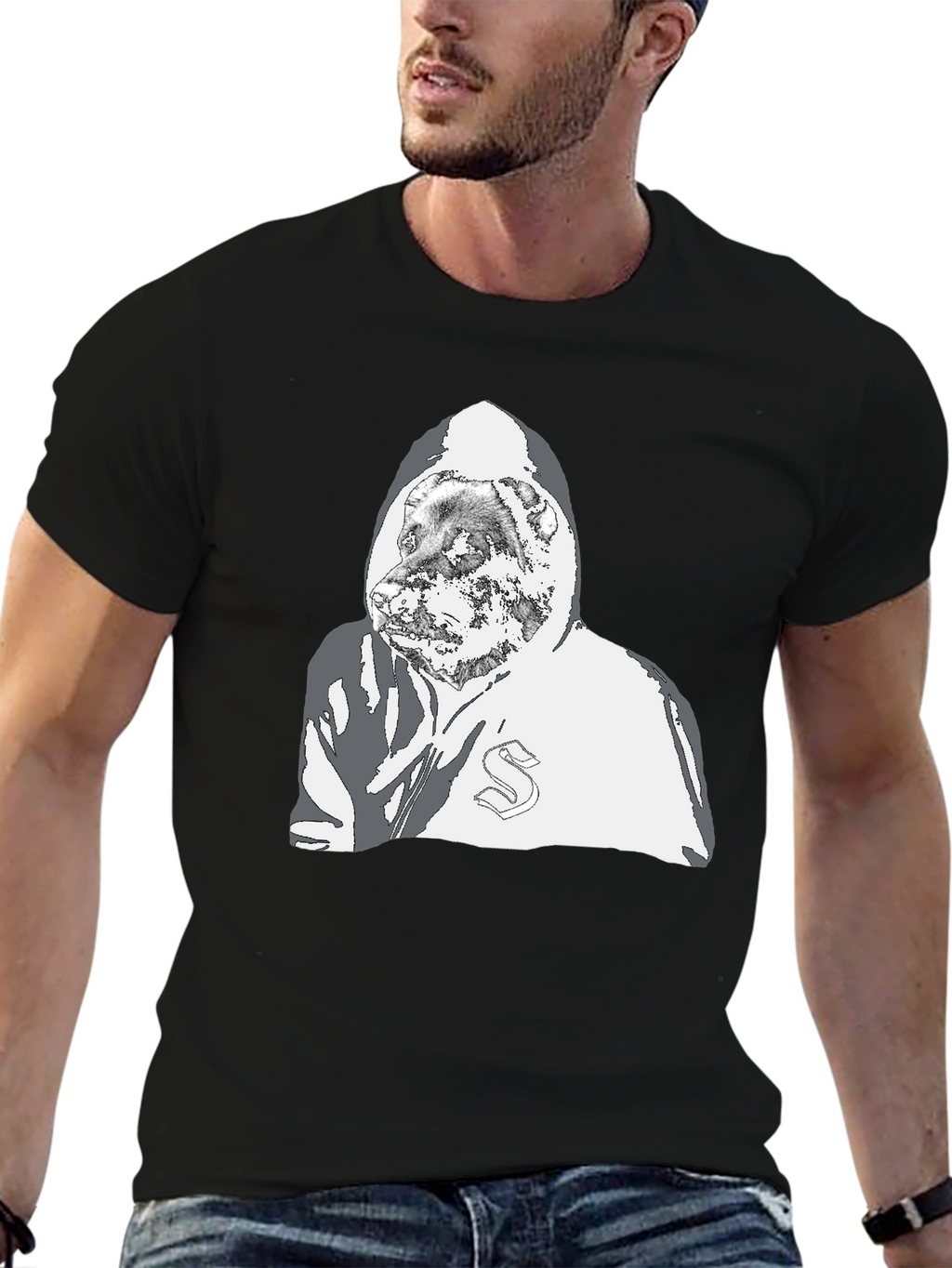 Hoodie Wearing Dog Graphic T-Shirt