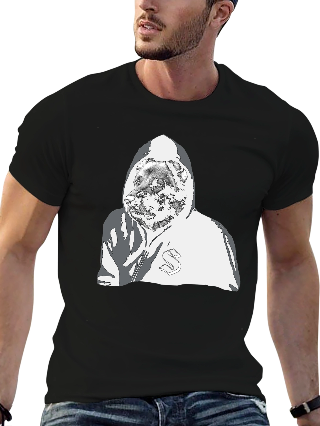 Hoodie Wearing Dog Graphic T-Shirt