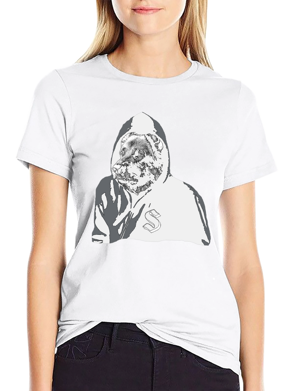 Hoodie Wearing Dog Graphic T-Shirt