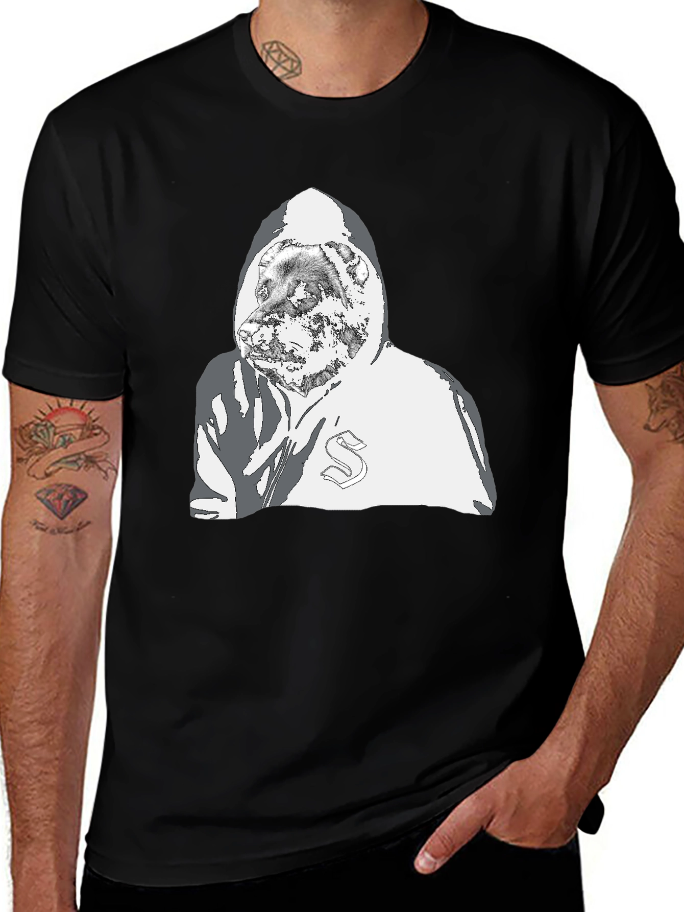 Hoodie Wearing Dog Graphic T-Shirt