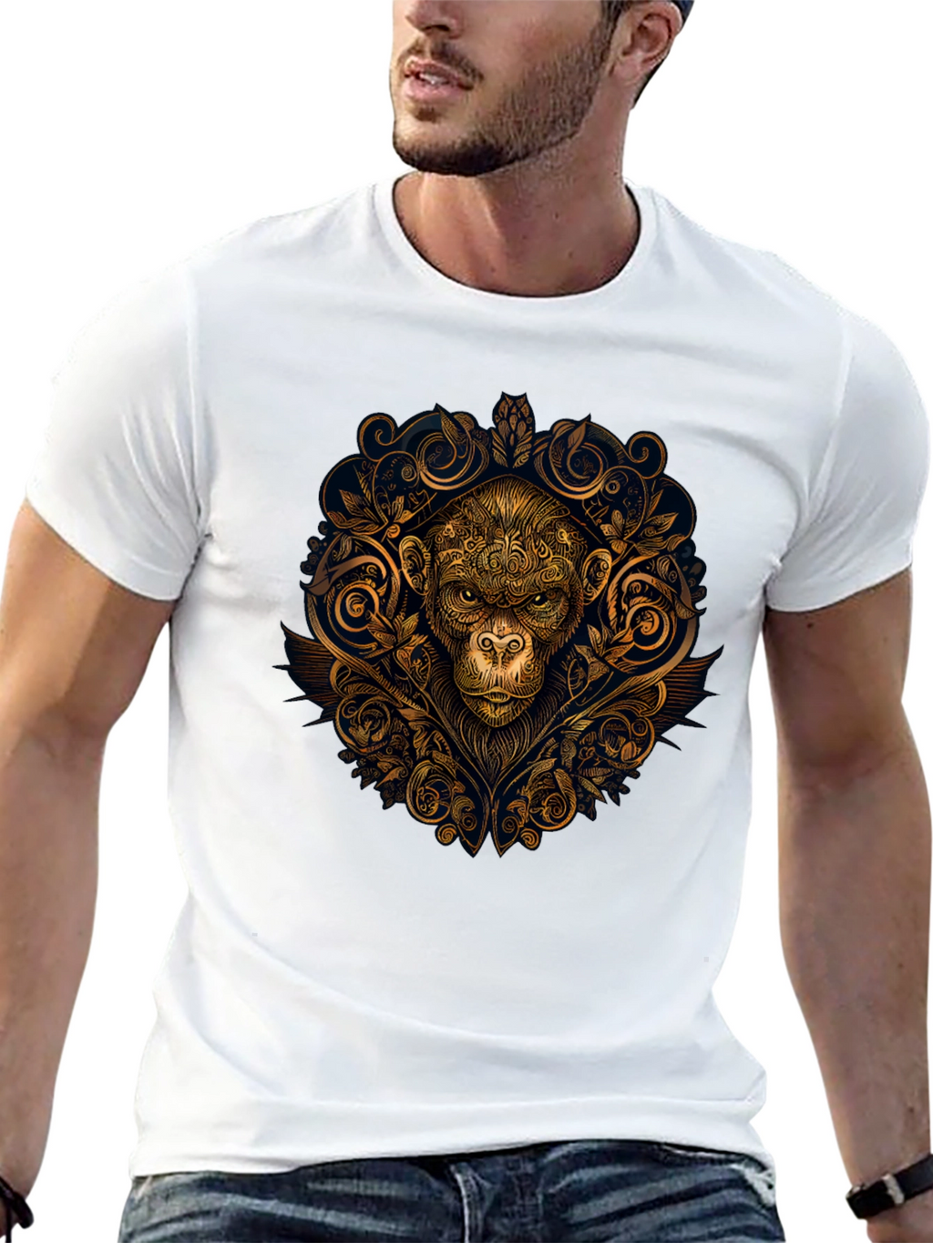 Ornate Monkey Graphic Black T-Shirt