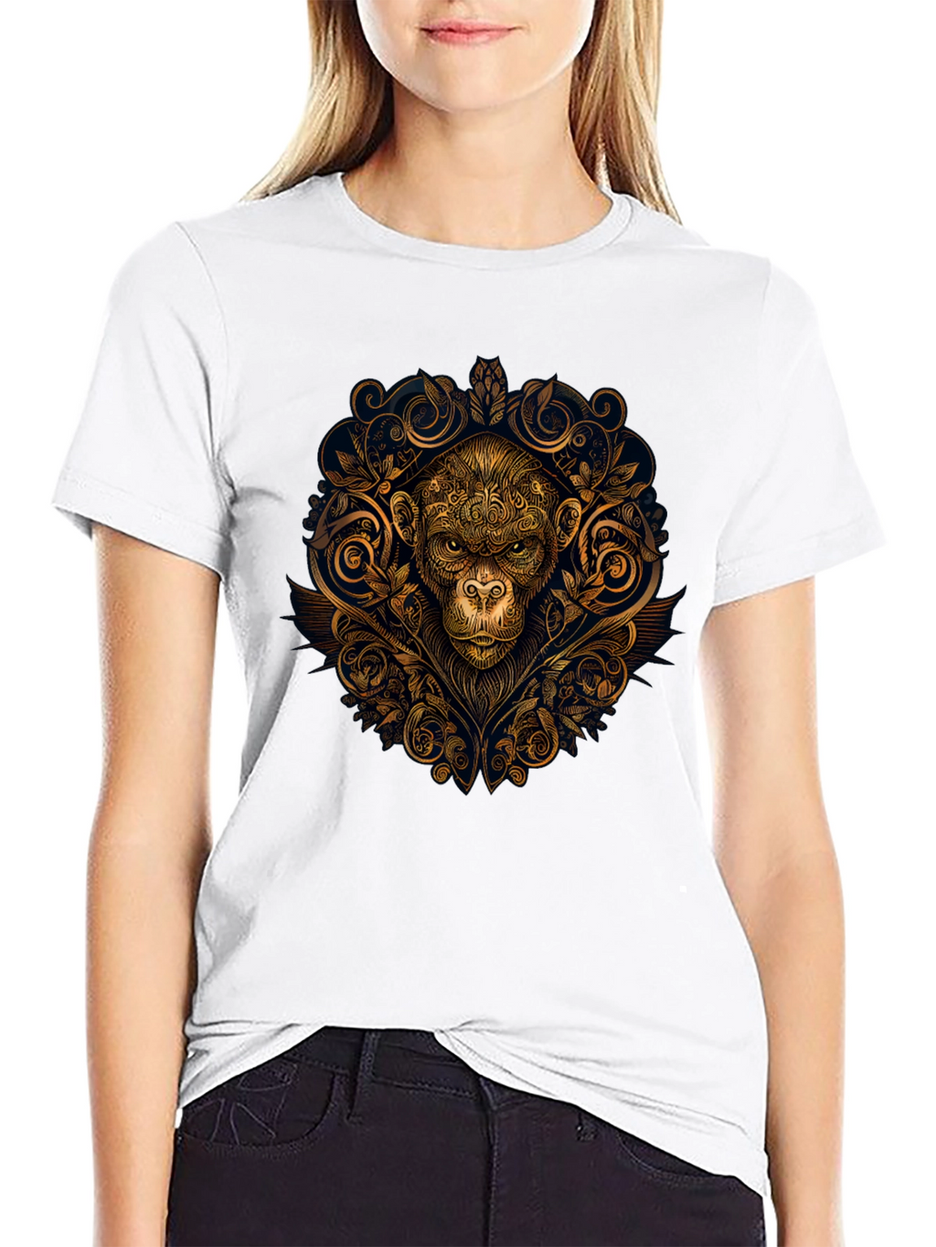 Ornate Monkey Graphic Black T-Shirt