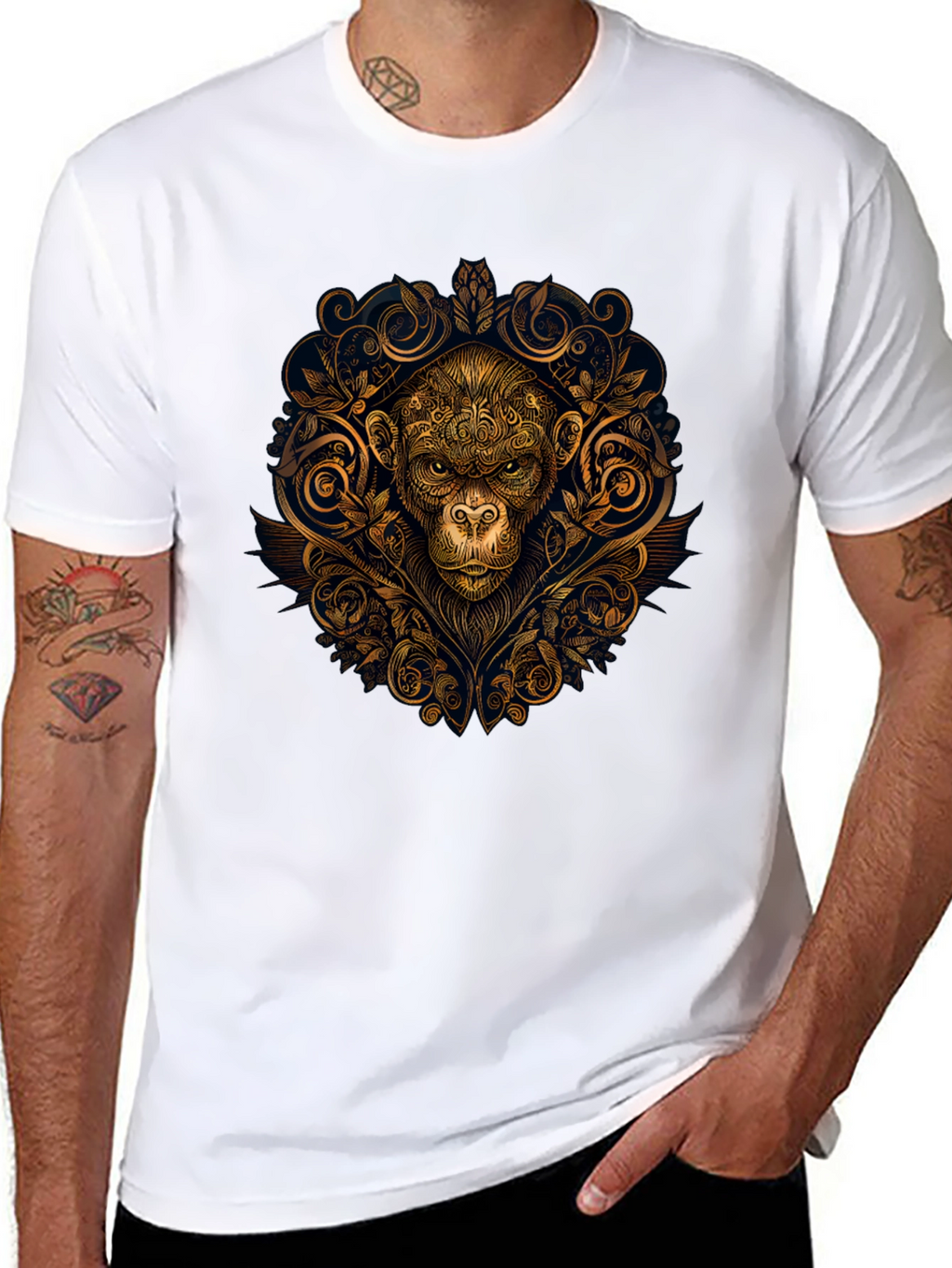 Ornate Monkey Graphic Black T-Shirt