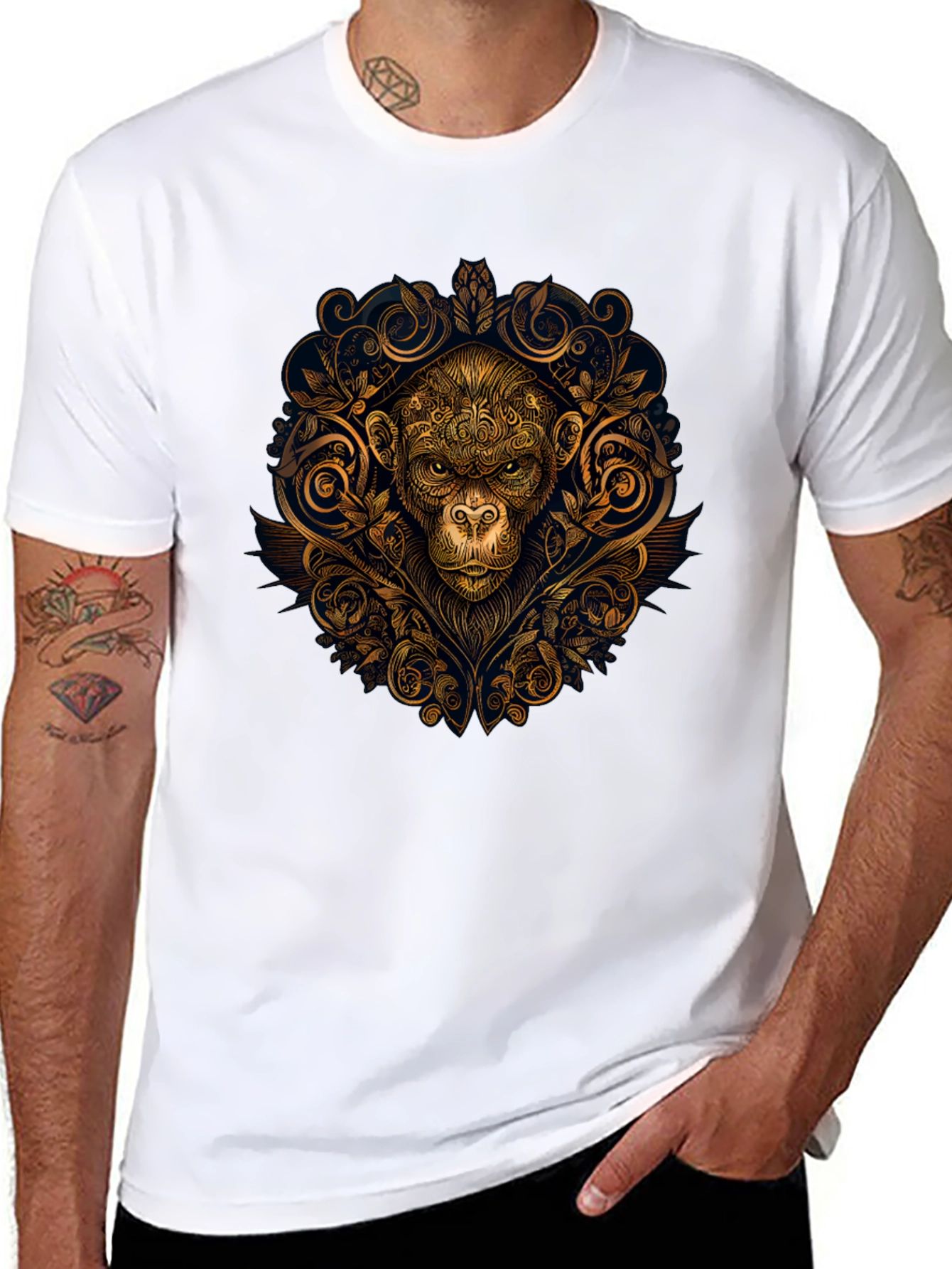 Ornate Monkey Graphic Black T-Shirt