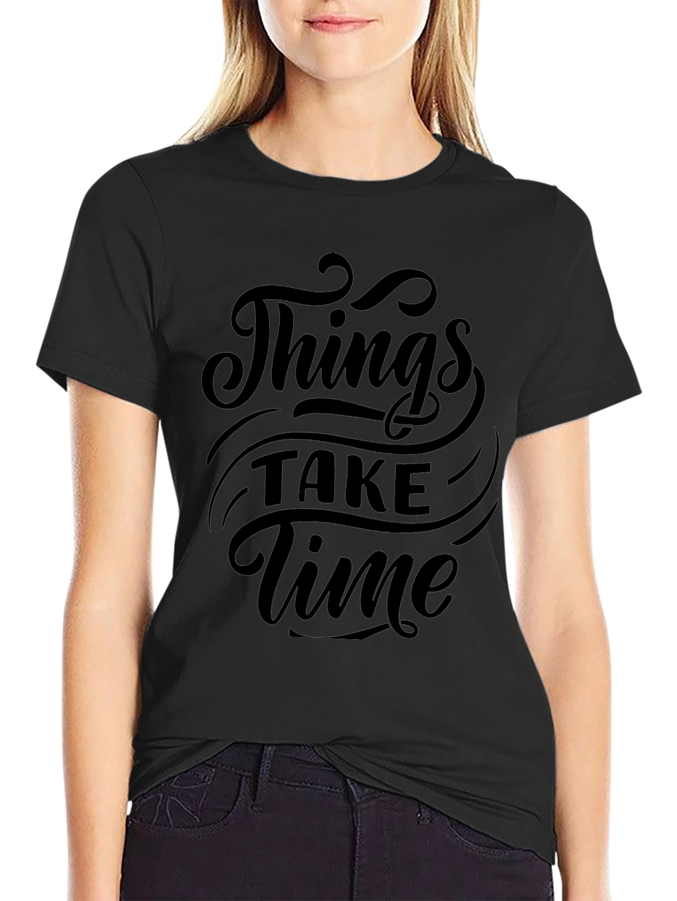 Things Take Time Black Graphic Tee