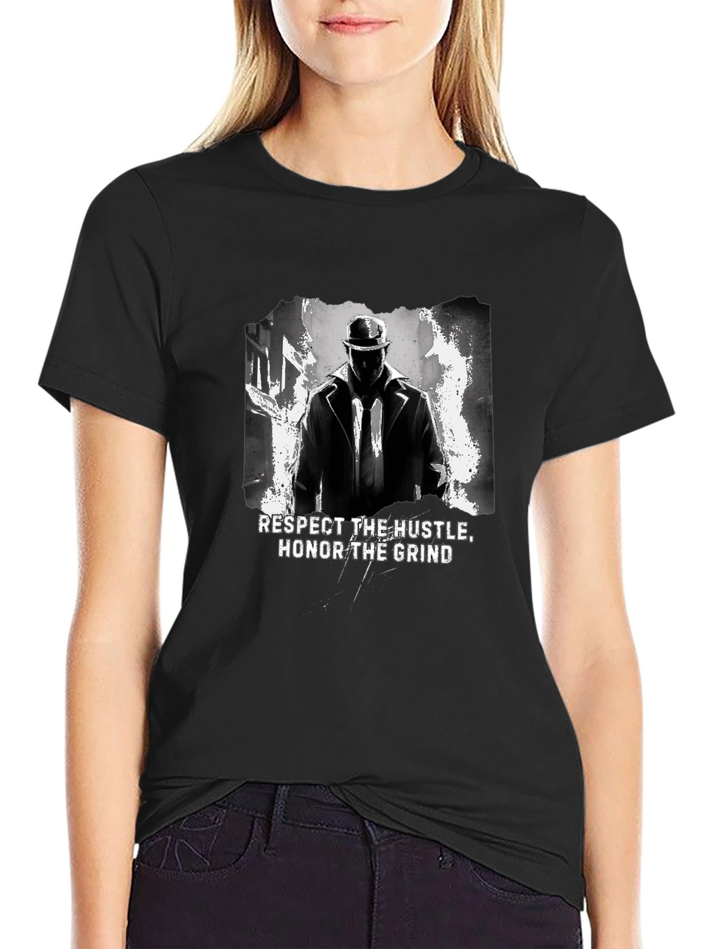 Respect the Hustle Honor Grind Black Graphic Tee