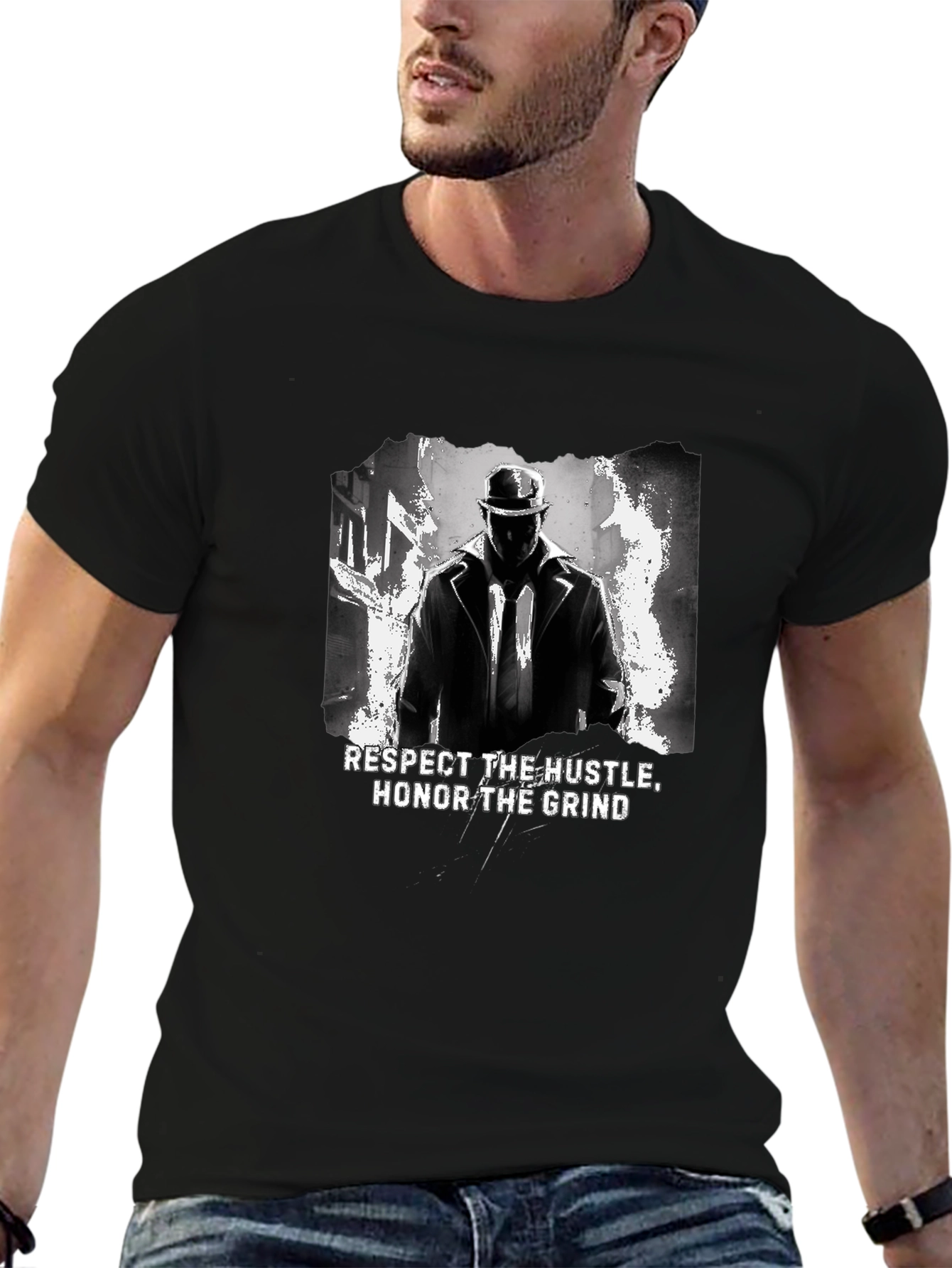 Respect the Hustle Honor Grind Black Graphic Tee