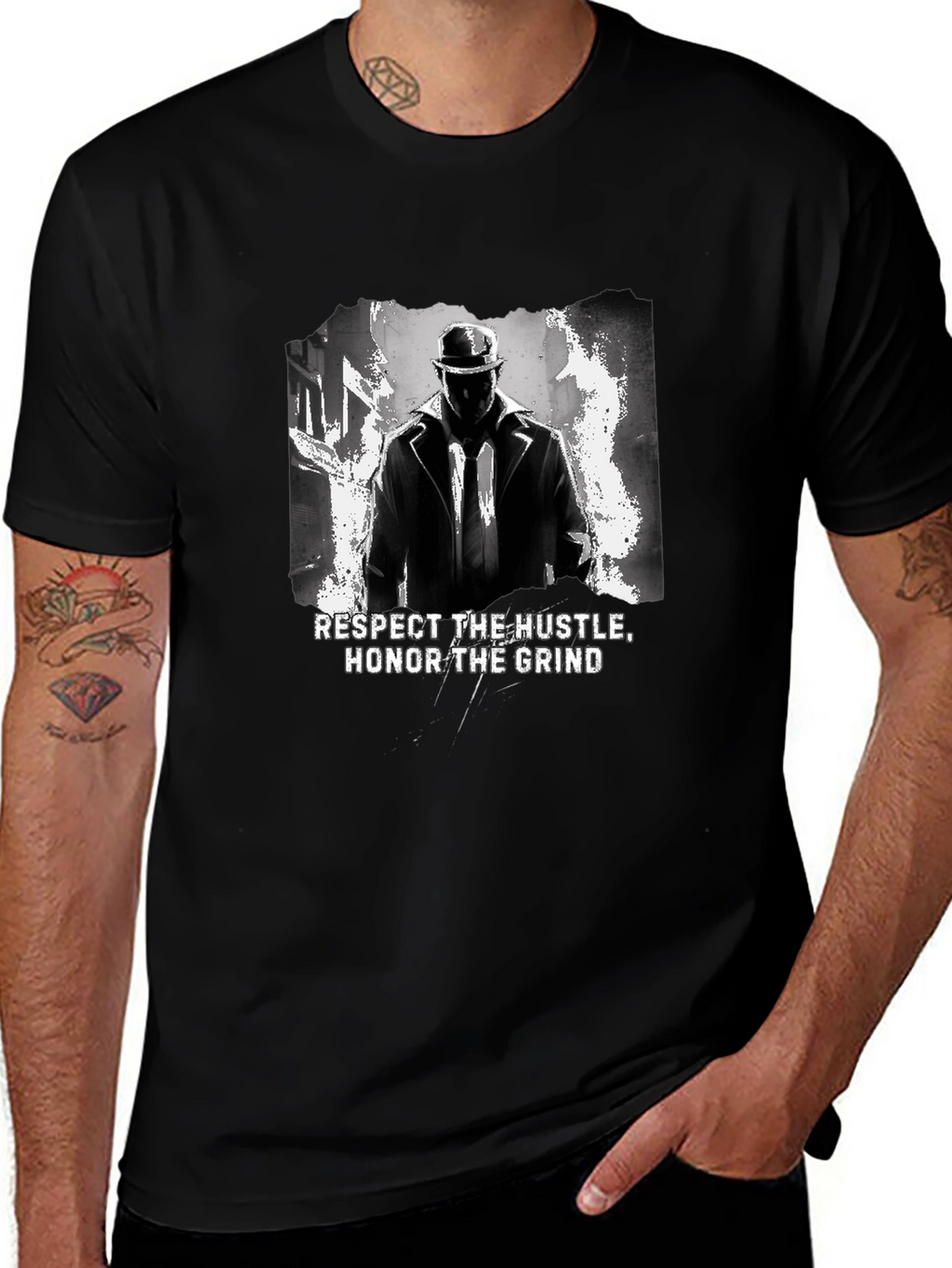 Respect the Hustle Honor Grind Black Graphic Tee