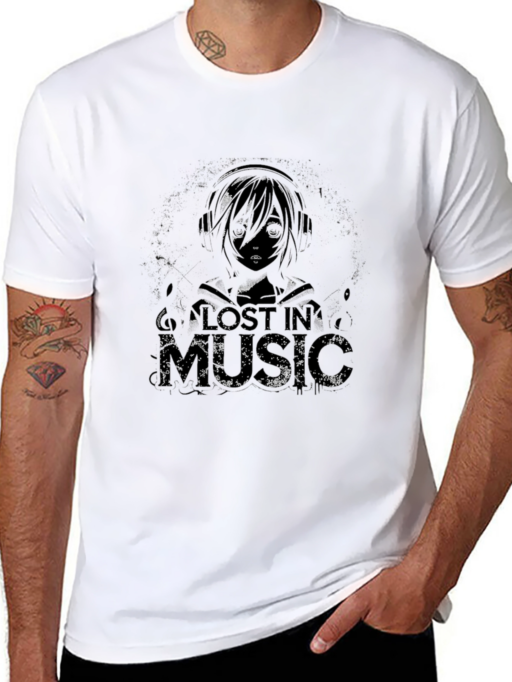 Lost In Music Graphic Tee - Black Cotton Blend