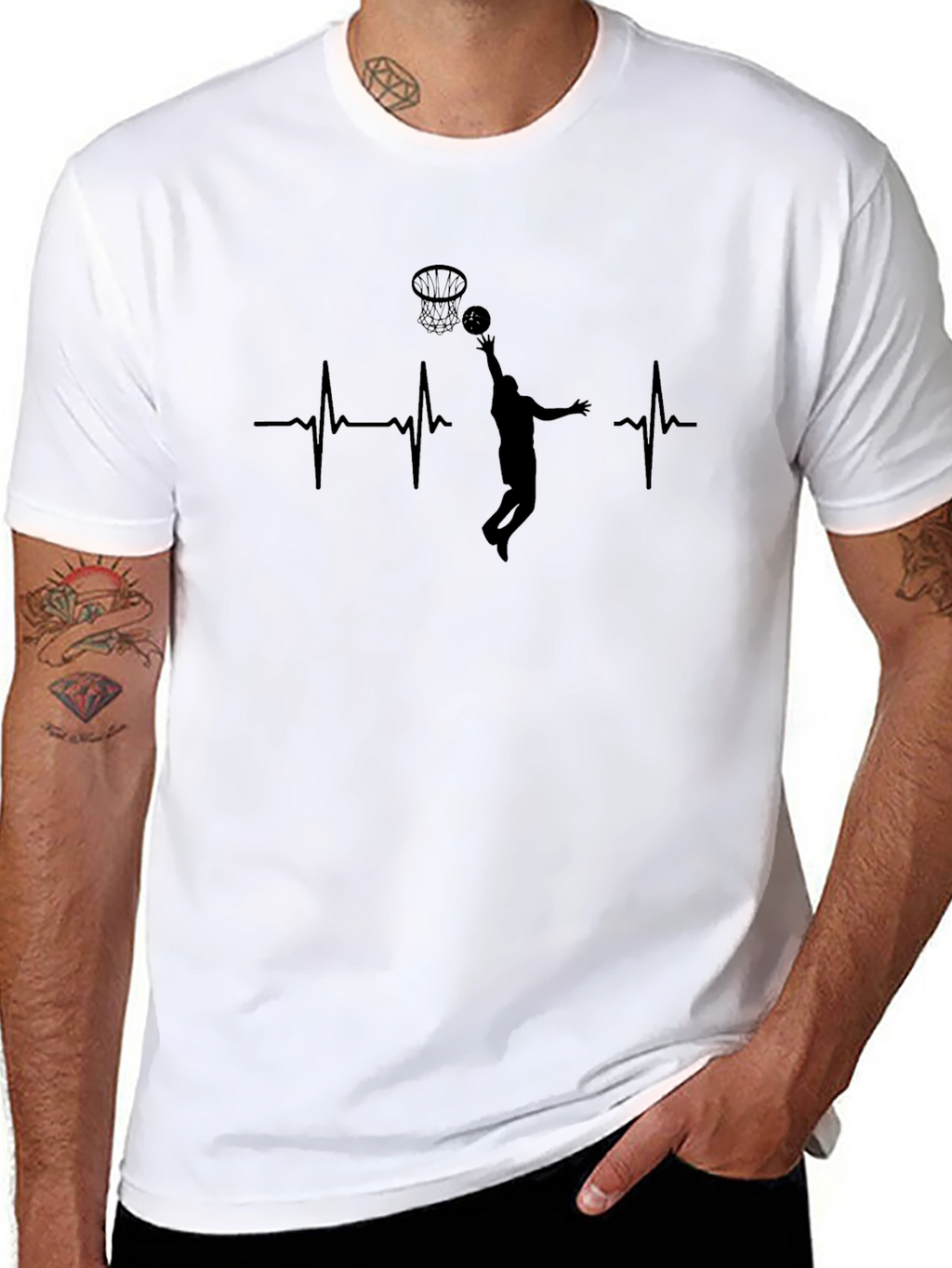 Basketball Heartbeat T-Shirt - Black Graphic Tee