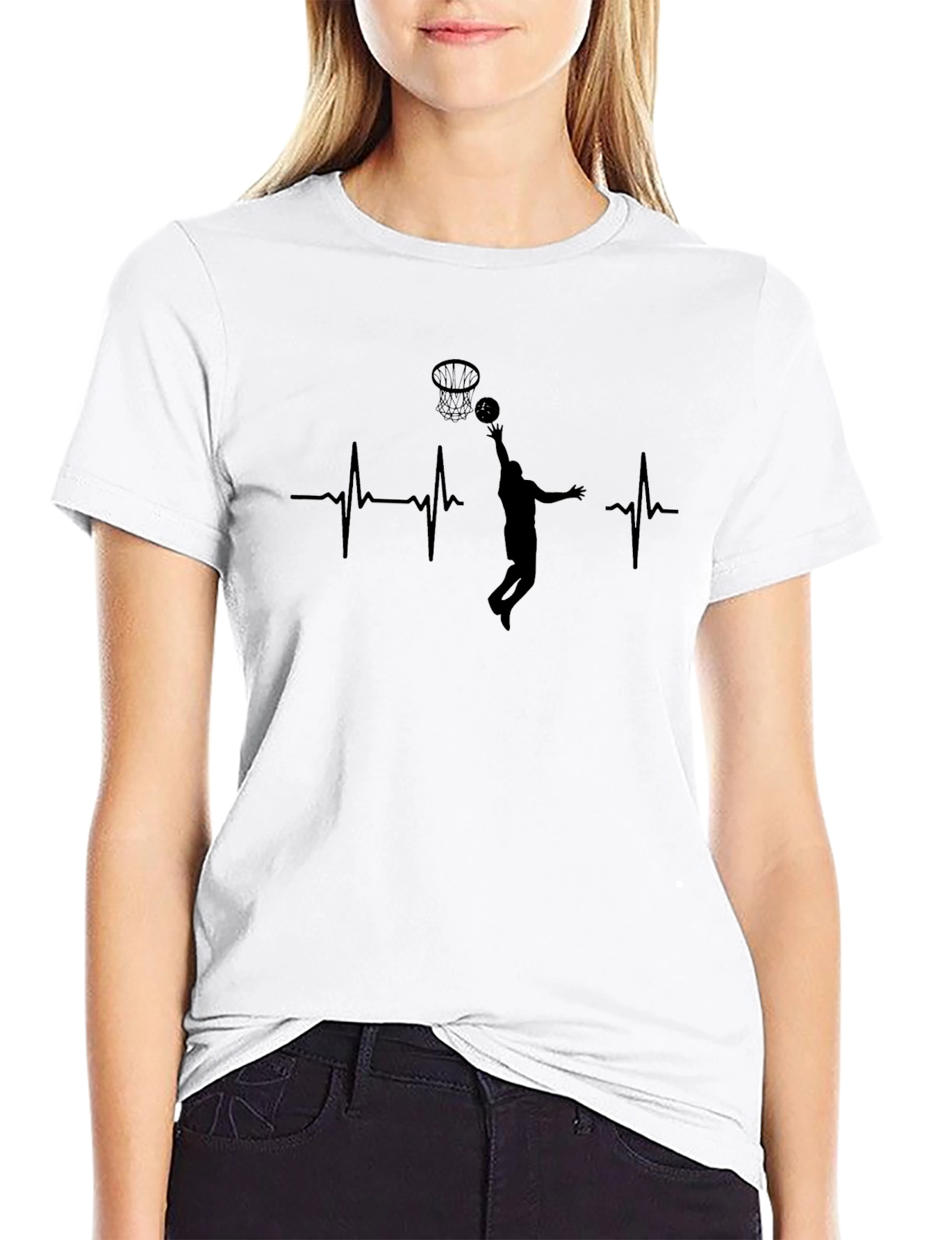 Basketball Heartbeat T-Shirt - Black Graphic Tee
