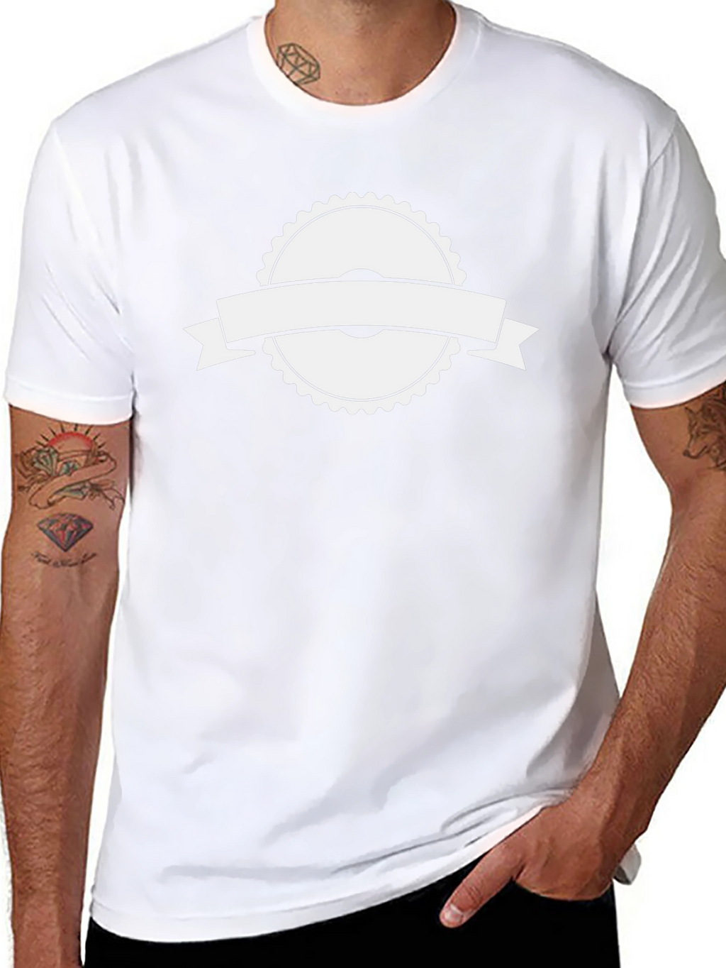 Black T-Shirt with White Ribbon Graphic