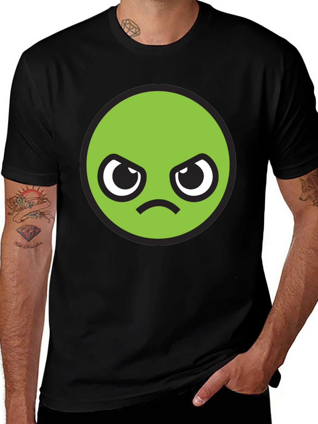 Grumpy Green Emoji T-Shirt - Unisex Black Tee