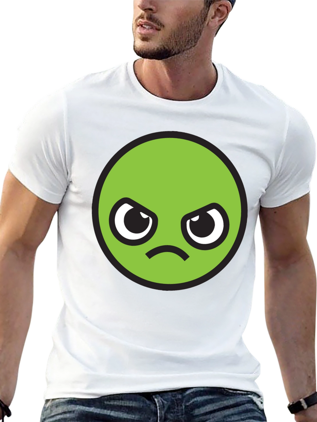 Grumpy Green Emoji T-Shirt - Unisex Black Tee